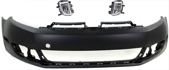 AM GTI 10-14 FRONT BUMPER COVER Primed 3 pc kit with Fog Lights SKU KIT BCFL 0489 Partslink VW1000187 VW2592124 VW2593124 OEM 5K0807217CGGRU 5K0941700E 5K09