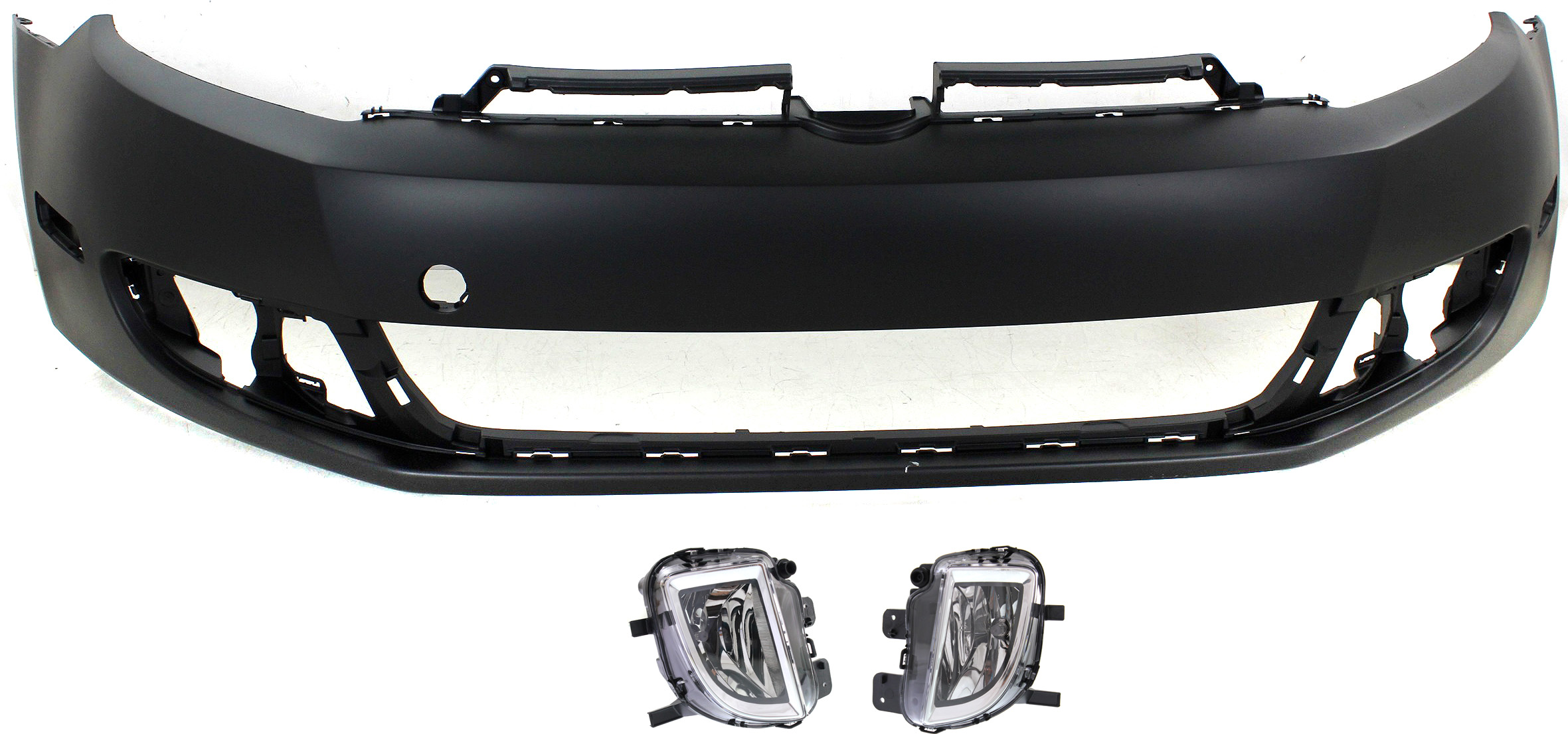 AM GTI 10-14 FRONT BUMPER COVER Primed 3 pc kit with Fog Lights CAPA SKU KIT BCFL 0490 Partslink VW1000187C VW2592124 VW2593124 OEM 5K0807217CGGRU 5K0941700E 5K09