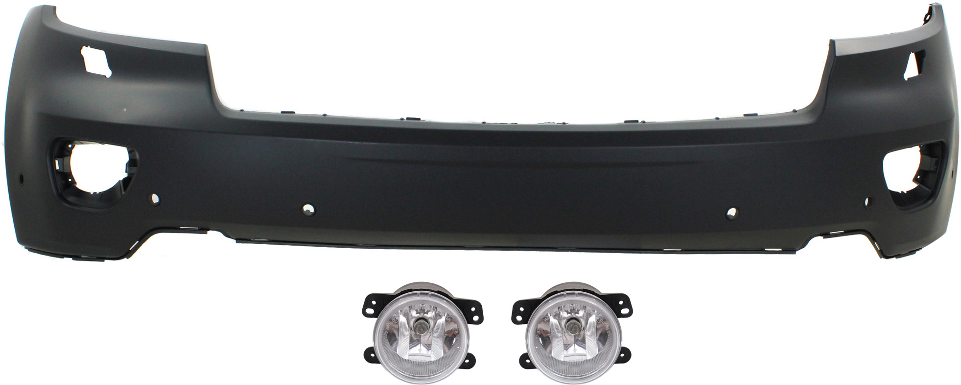 AM GRAND CHEROKEE 11-13 FRONT BUMPER COVER Upper 3 pc kit with Fog Lights SKU KIT BCFL 0509 Partslink CH1000980 OEM 5182026AA PFM 68078269AB