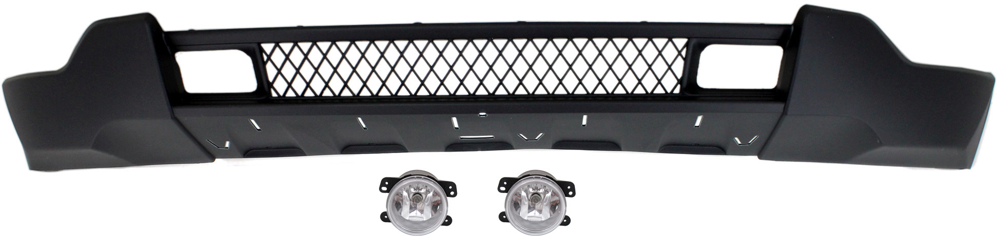 AM GRAND CHEROKEE 11-13 FRONT BUMPER COVER Lower 3 pc kit with Fog Lights SKU KIT BCFL 0512 Partslink CH1095119 OEM 5182026AA PFM 68078271AB