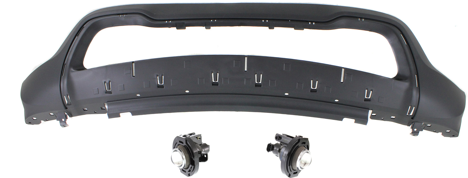 AM GRAND CHEROKEE 14-16 FRONT BUMPER COVER Lower 3 pc kit with Fog Lights CAPA SKU KIT BCFL 0519 Partslink CH1015114C OEM 5182021AB PFM 68143076AD