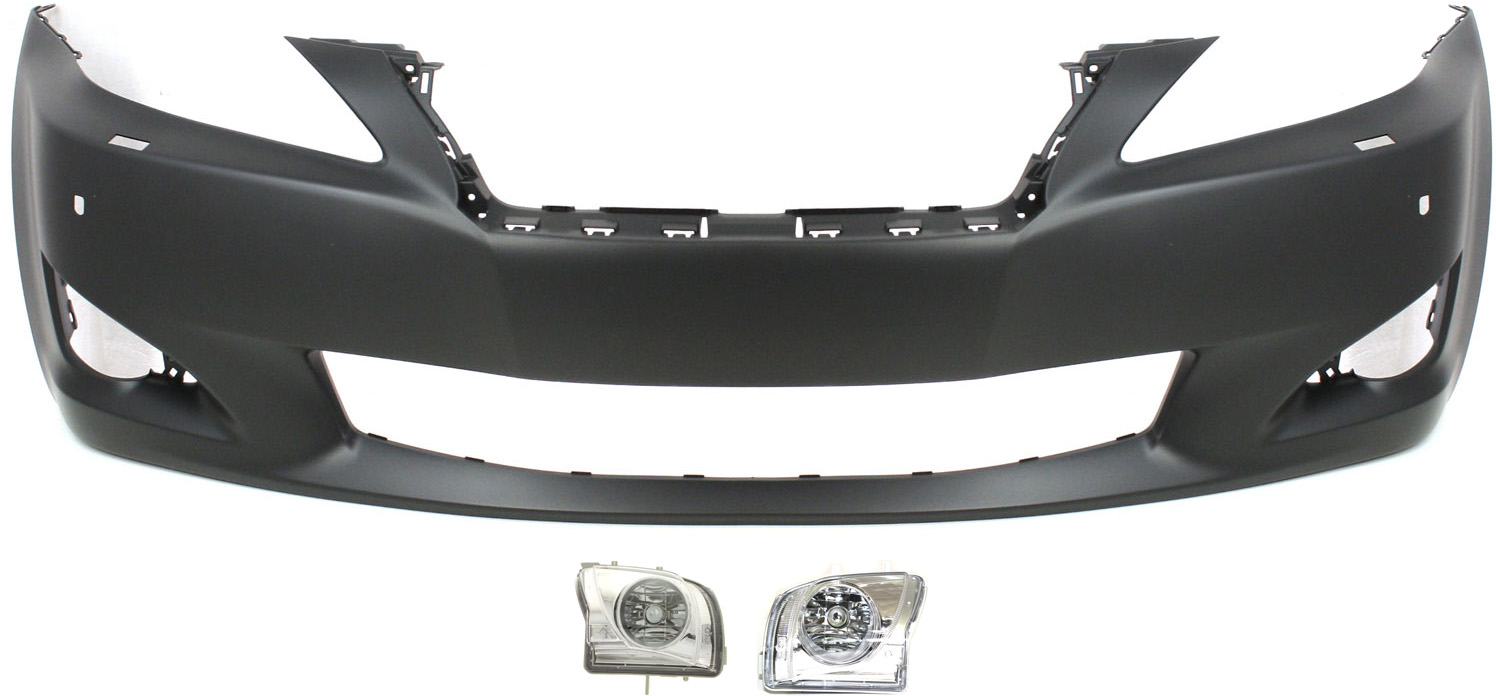AM IS250 IS350-09-10 FRONT BUMPER COVER 3 pc kit with Fog Lights SKU KIT BCFL 0582 Partslink LX1000205 OEM 5211953948-8122153290 PFM 8121