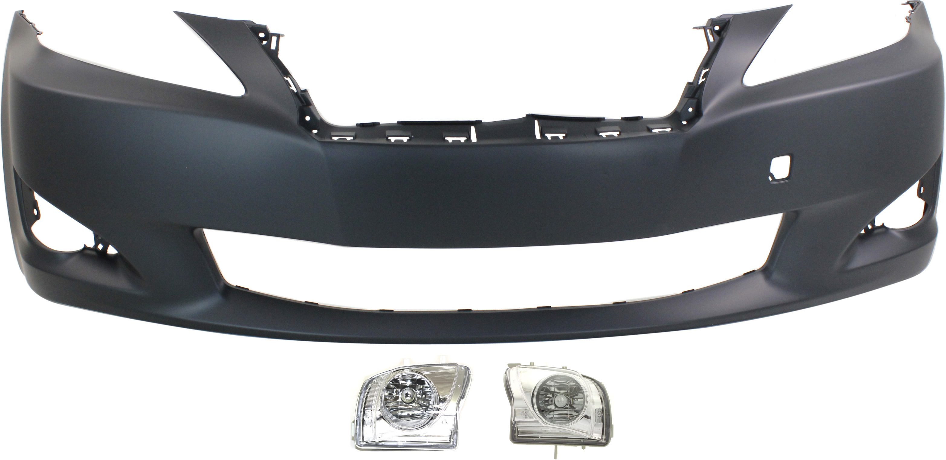AM IS250 IS350-09-10 FRONT BUMPER COVER 3 pc kit with Fog Lights CAPA SKU KIT BCFL 0587 Partslink LX1000188C OEM 5211953945-8121153290 PFM 8122