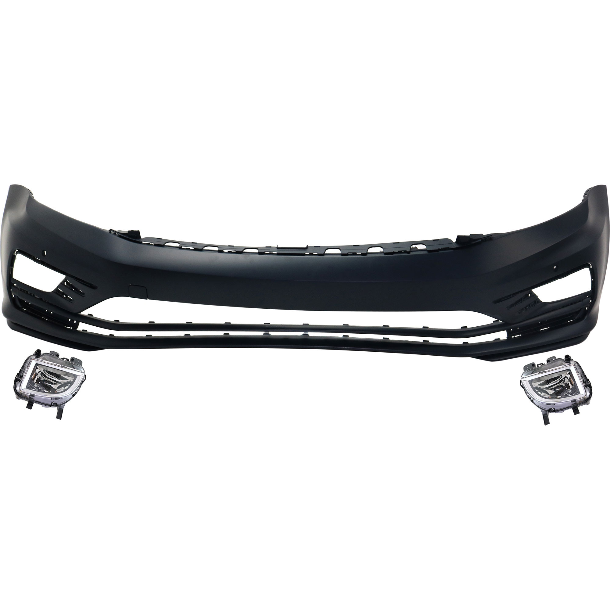 AM JETTA 16-17 FRONT BUMPER COVER Primed 3 pc kit with Fog Lights SKU KIT BCFL 0611 Partslink VW1000233 VW2592124 VW2593124 OEM 5C6807217ADGRU 5K0941700E 5K09