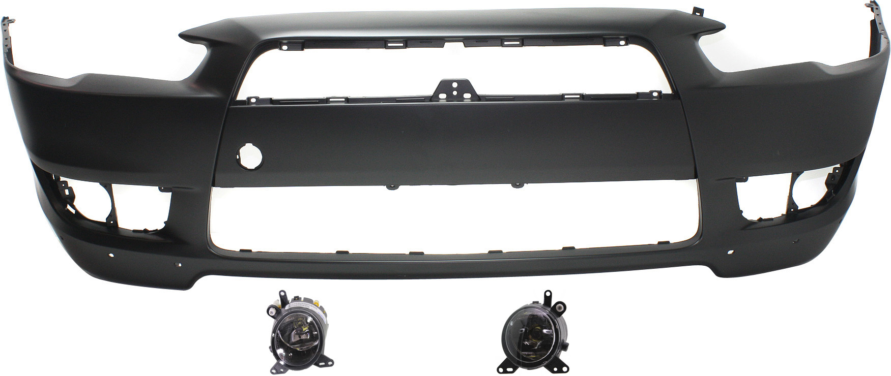 AM LANCER 08-14 FRONT BUMPER COVER 3 pc kit with Fog Lights SKU KIT BCFL 0621 Partslink MI1000319 MI2592118 MI2593118 OEM 6400B914-8321A663-8321A664