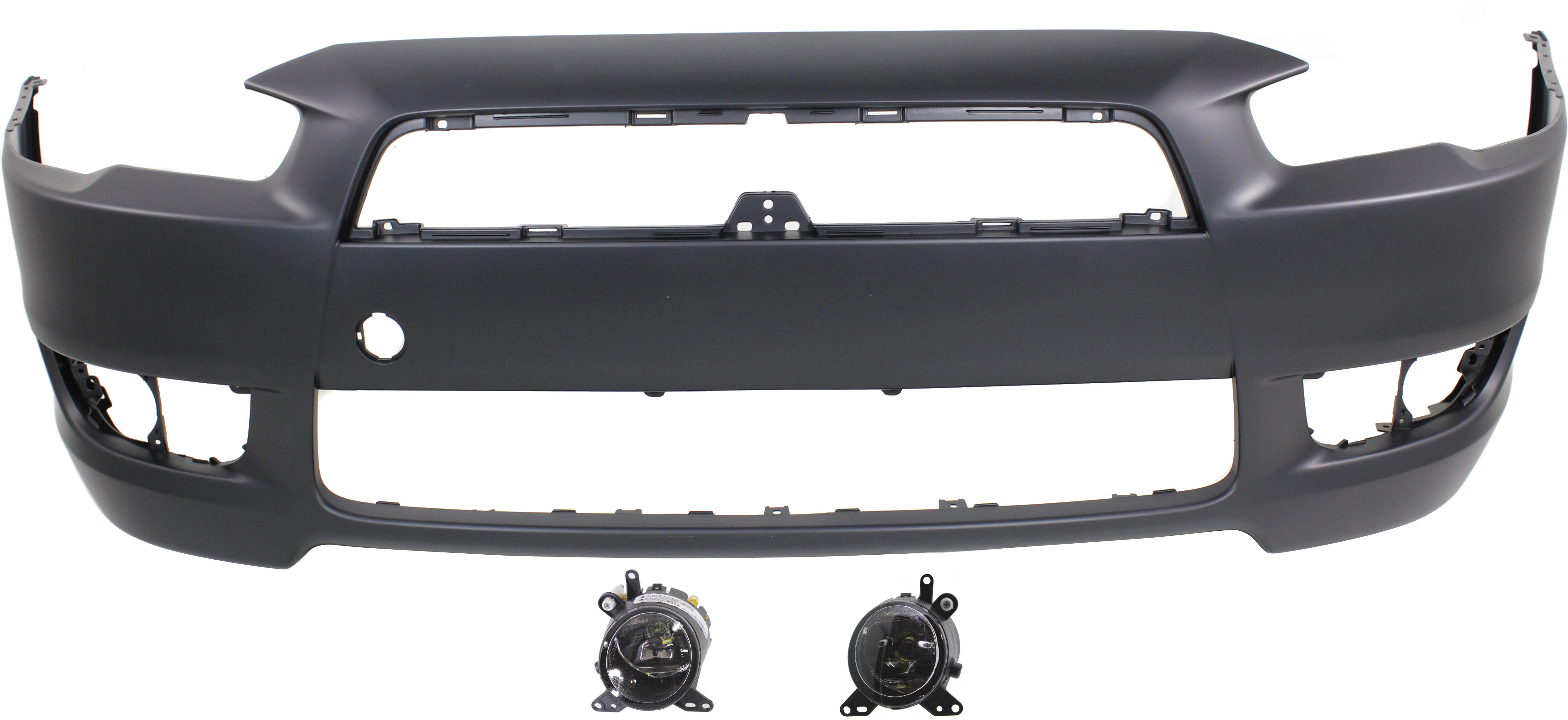 AM LANCER 08-14 FRONT BUMPER COVER 3 pc kit with Fog Lights SKU KIT BCFL 0623 Partslink MI1000324 MI2592118 MI2593118 OEM 6400D172-8321A663-8321A664