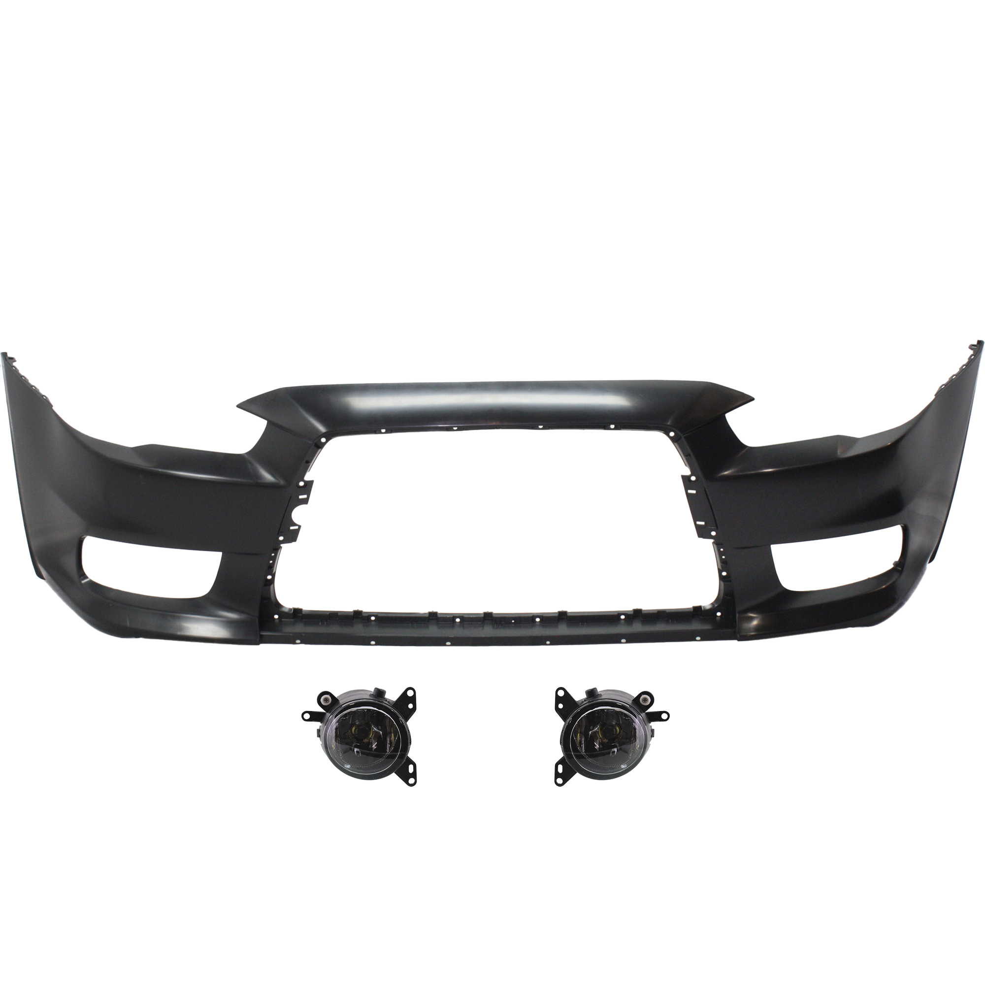 AM LANCER 08-15 FRONT BUMPER COVER 3 pc kit with Fog Lights SKU KIT BCFL 0625 Partslink MI1000320 MI2592118 MI2593118 OEM 6400C308-8321A663-8321A664
