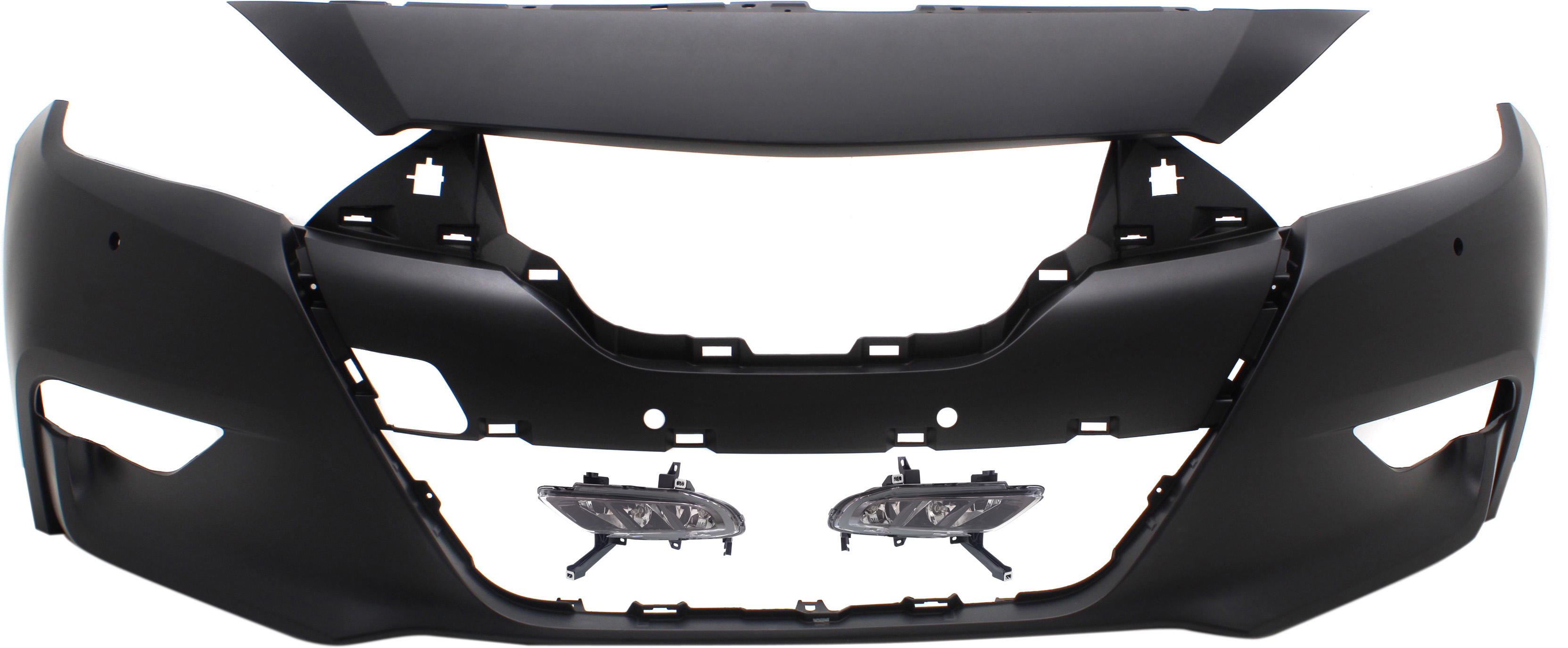 AM MAXIMA 16-18 FRONT BUMPER COVER 3 pc kit with Fog Lights SKU KIT BCFL 0639 Partslink NI1000310 NI2592134 NI2593134 OEM 620224RB1H 261554RA0B 261504RA