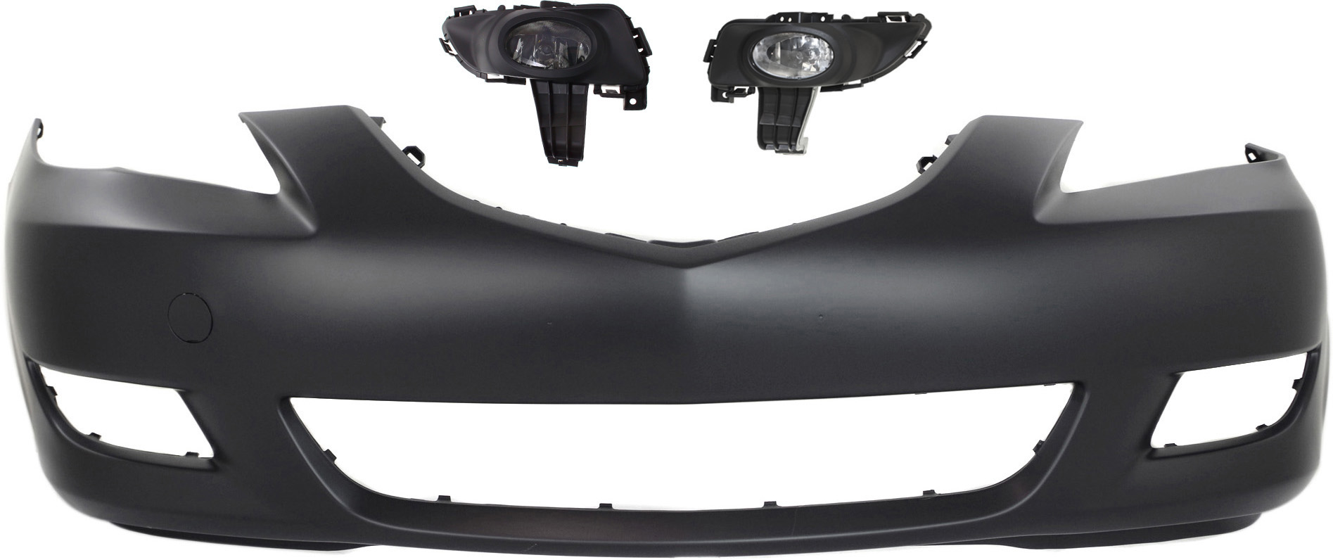 AM MAZDA 3-04-06 FRONT BUMPER COVER 3 pc kit with Fog Lights SKU KIT BCFL 0643 Partslink MA1000196 MA2592105 MA2593105 OEM BNYP5003XEBB BN8P51690A BN8P51