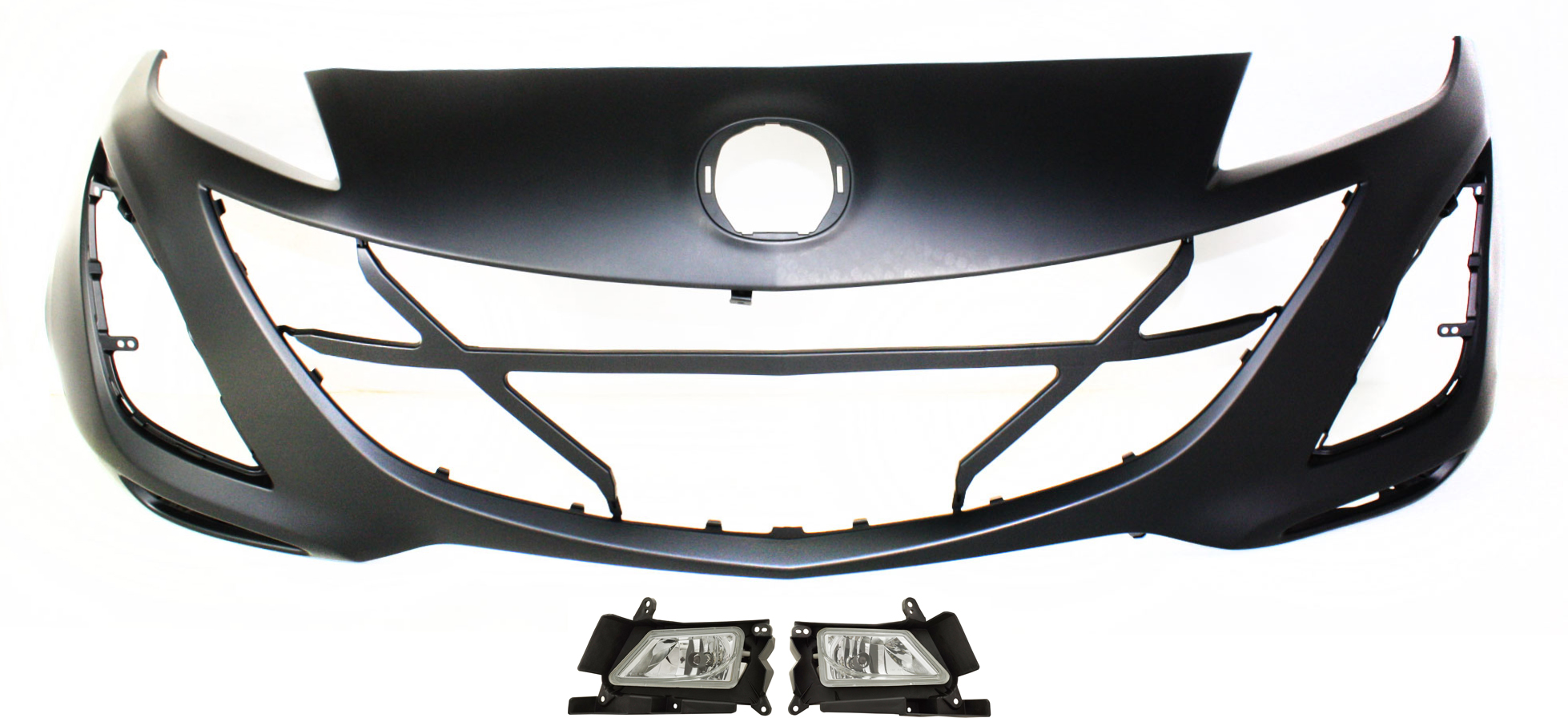 AM MAZDA 3-10-11 FRONT BUMPER COVER 3 pc kit with Fog Lights SKU KIT BCFL 0646 Partslink MA1000224 MA2592119 MA2593119 OEM BBN250031KBB BBM551690B BBM551