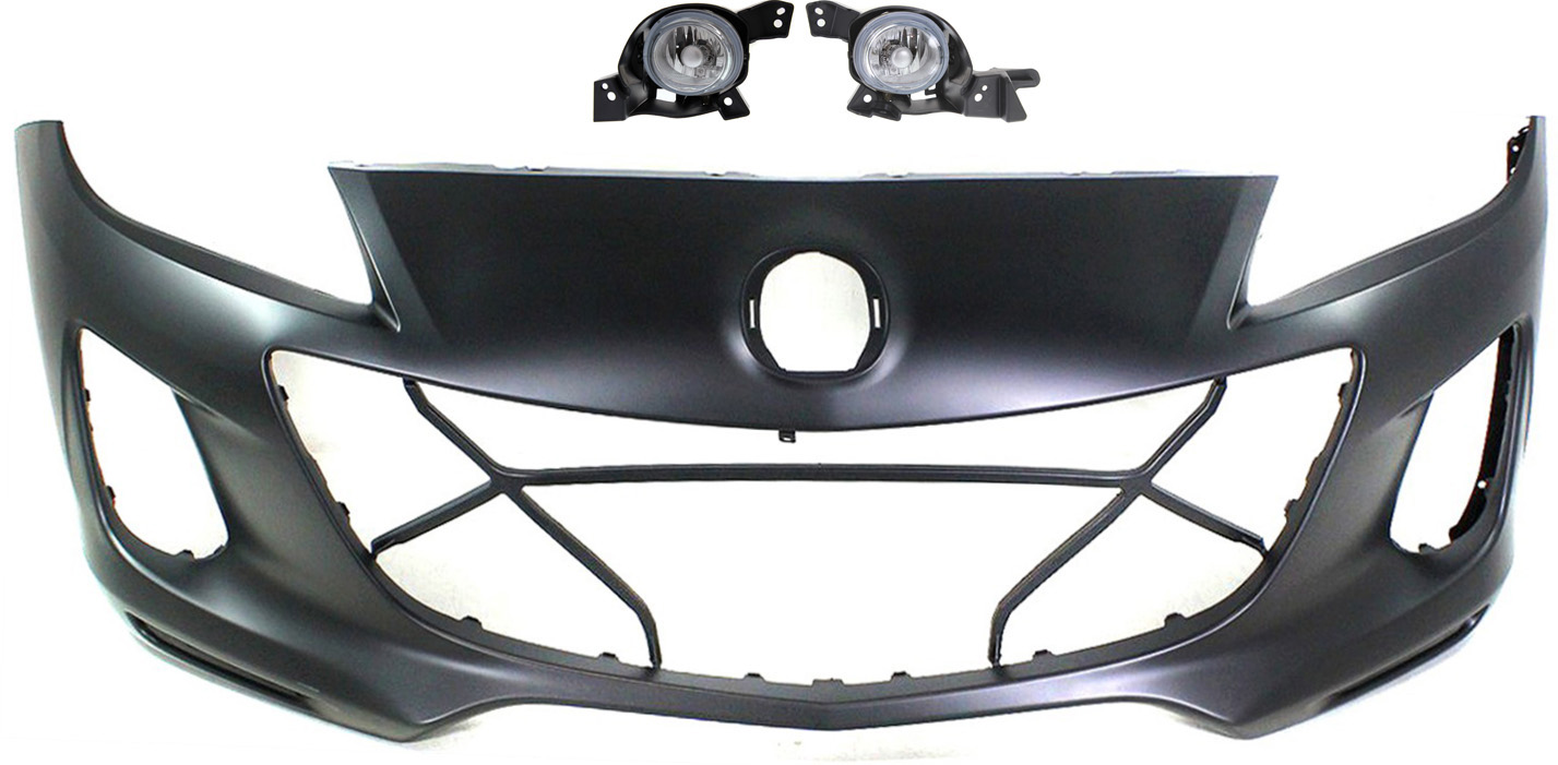 AM MAZDA 3-12-13 FRONT BUMPER COVER 3 pc kit with Fog Lights CAPA SKU KIT BCFL 0649 Partslink MA1000235C MA2592124 MA2593124 OEM BGV450031EBB BGV851680A BGV851