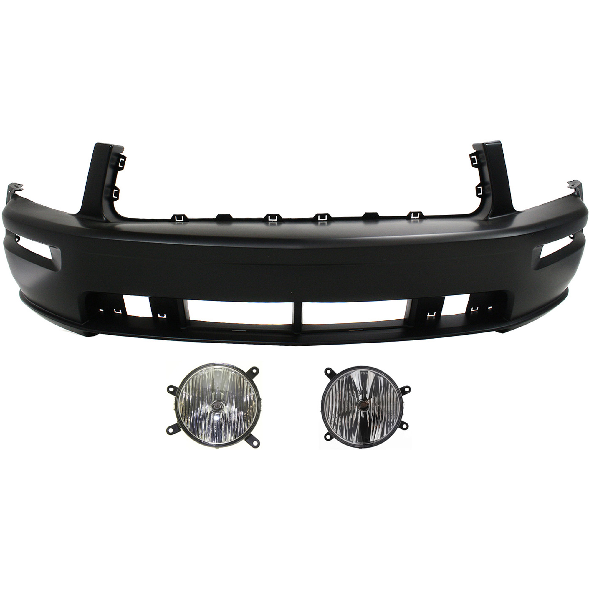 AM MUSTANG 05-09 FRONT BUMPER COVER 3 pc kit with Fog Lights SKU KIT BCFL 0667 Partslink FO1000575 FO2592207 FO2593207 OEM 5R3Z17D957BAA 9R3Z15200B 9R3Z1