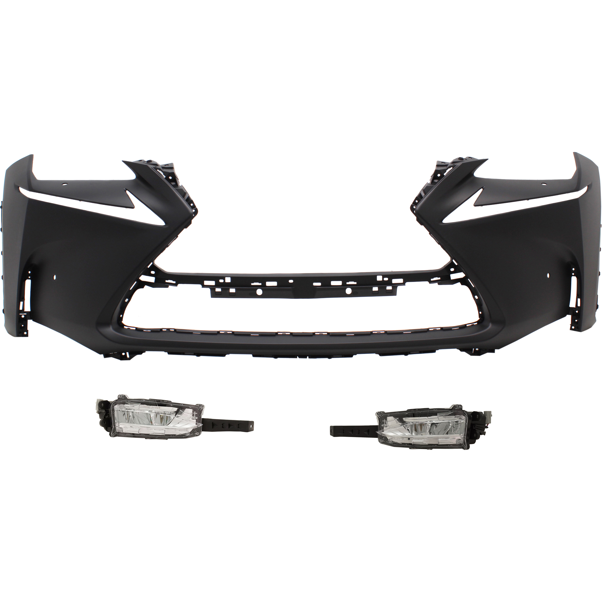 AM NX200T 15-17 FRONT BUMPER COVER 3 pc kit with Fog Lights SKU KIT BCFL 0682 Partslink LX1000302 LX2592122 LX2593122 OEM 5-211-978-901-812-200-000-000-000-000