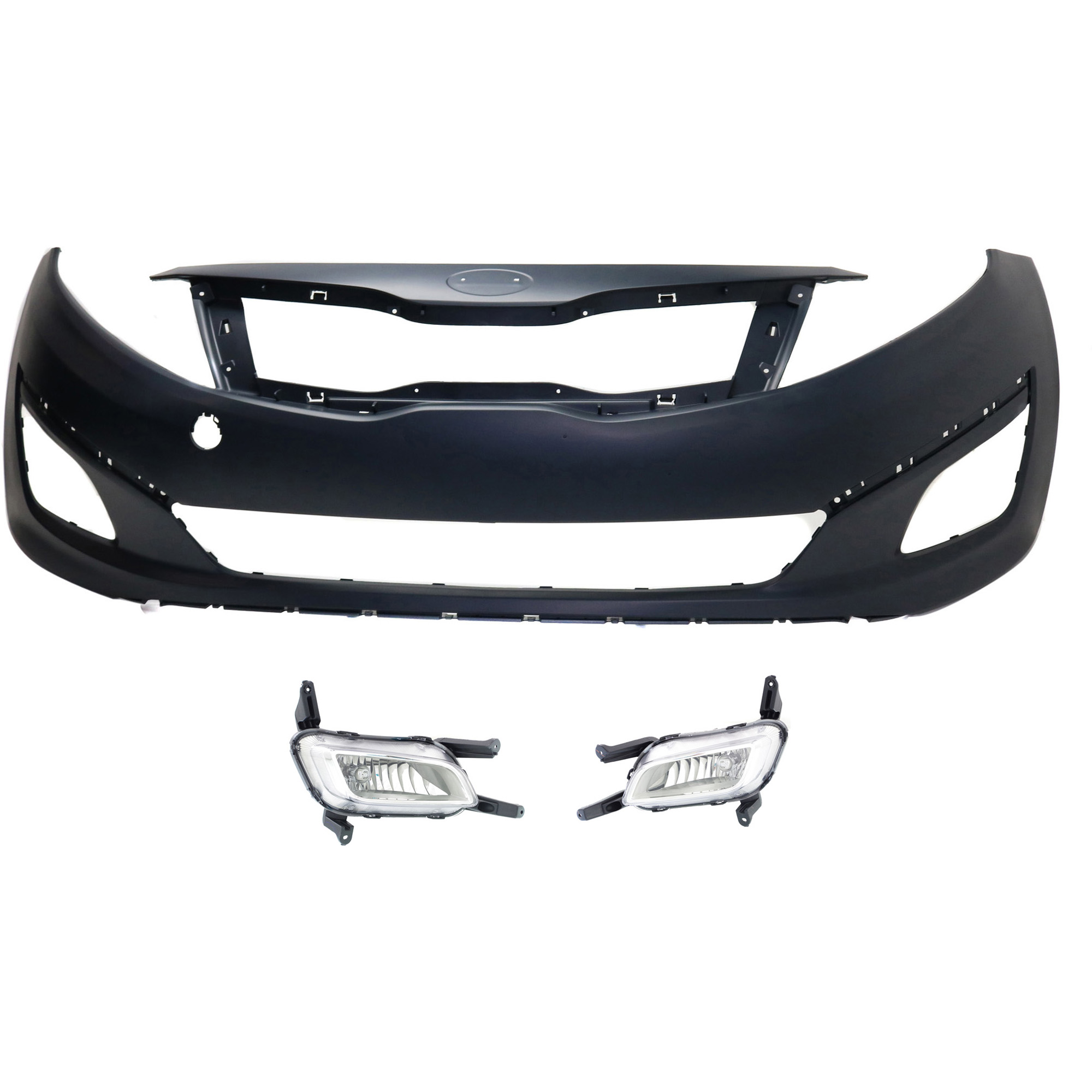AM OPTIMA 14-15 FRONT BUMPER COVER 3 pc kit with Fog Lights SKU KIT BCFL 0718 Partslink KI1000169 KI2592135C KI2593135C OEM 865112T500-922012T550-922022T5
