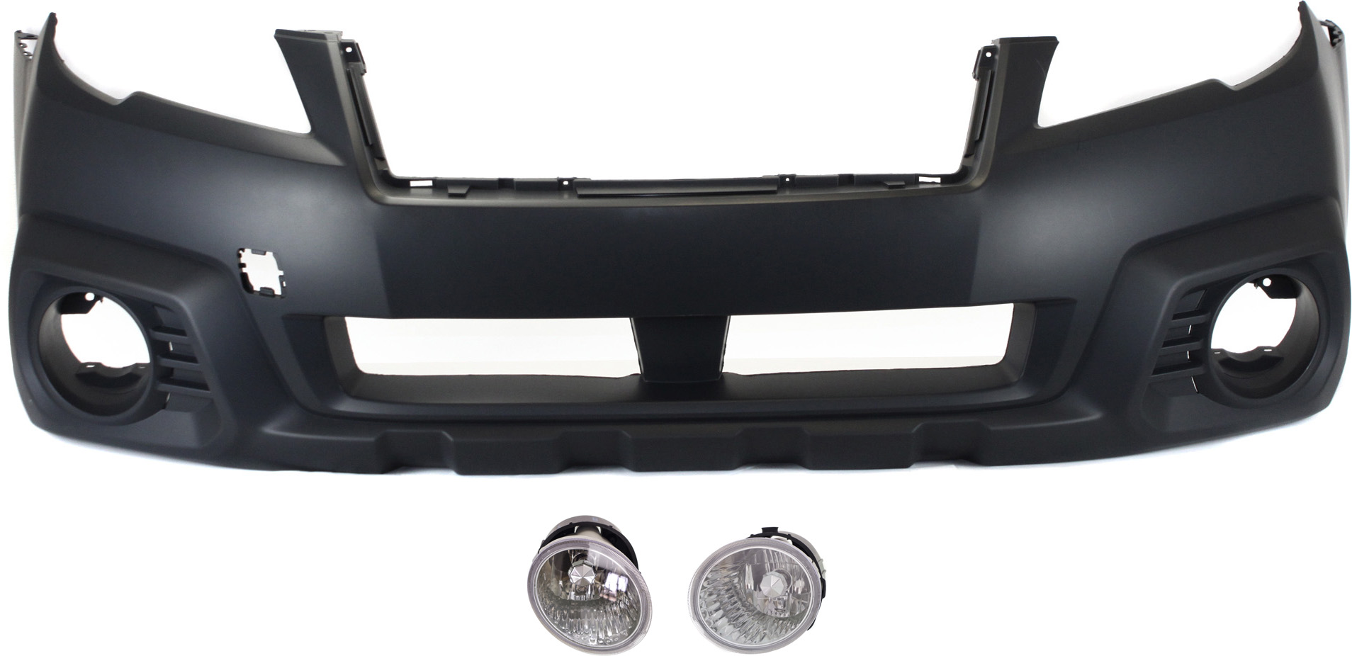 AM OUTBACK 13-14 FRONT BUMPER COVER 3 pc kit with Fog Lights SKU KIT BCFL 0720 Partslink SU1000169 SU2592123 SU2593123 OEM 57704AJ12A 84501AJ10A 84501AJ0