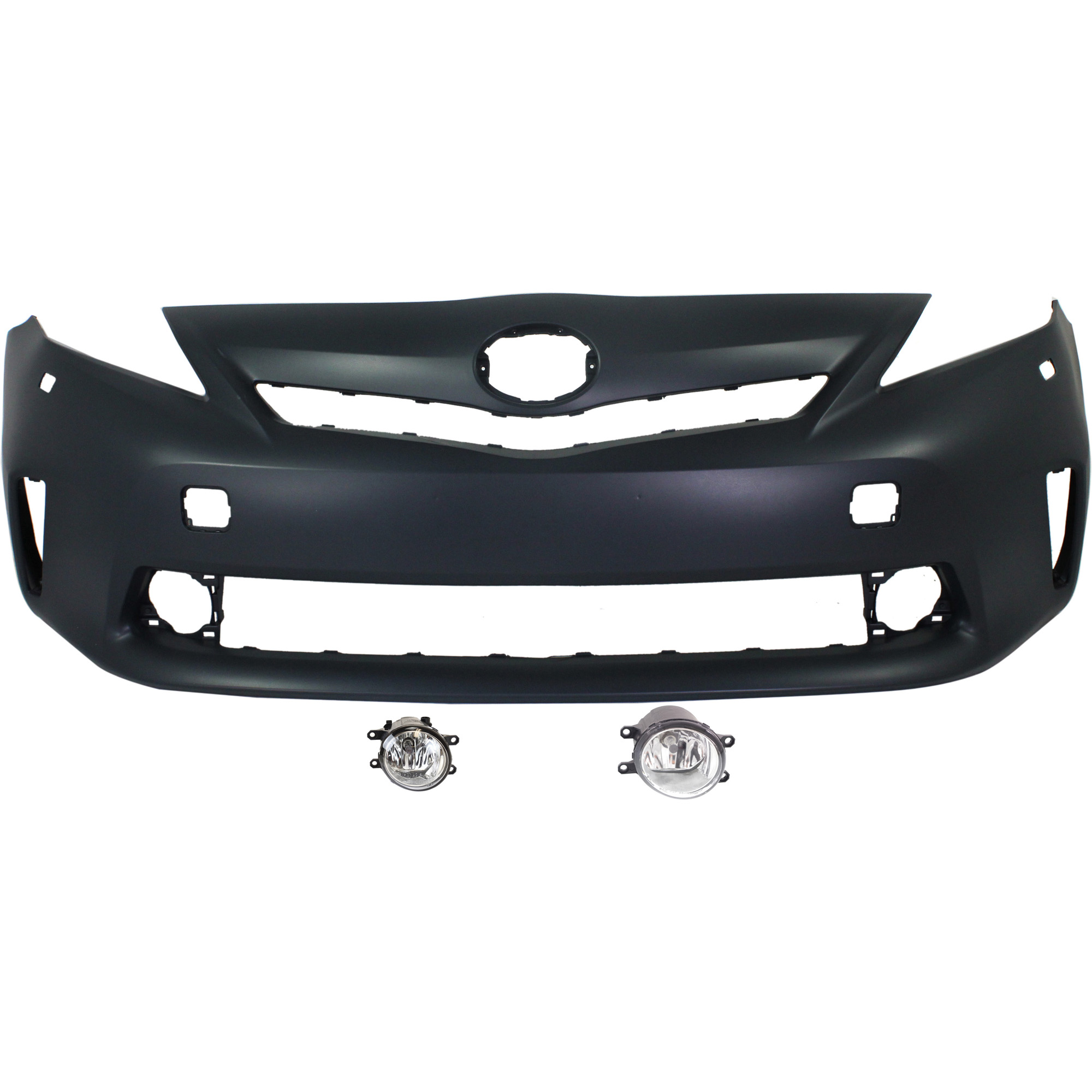 AM PRIUS V 12-14 FRONT BUMPER COVER Primed 3 pc kit with Fog Lights SKU KIT BCFL 0763 Partslink TO1000390 TO2592124 TO2592133 TO2593124 TO2593133 OEM 5211947924-812200W040-81220080