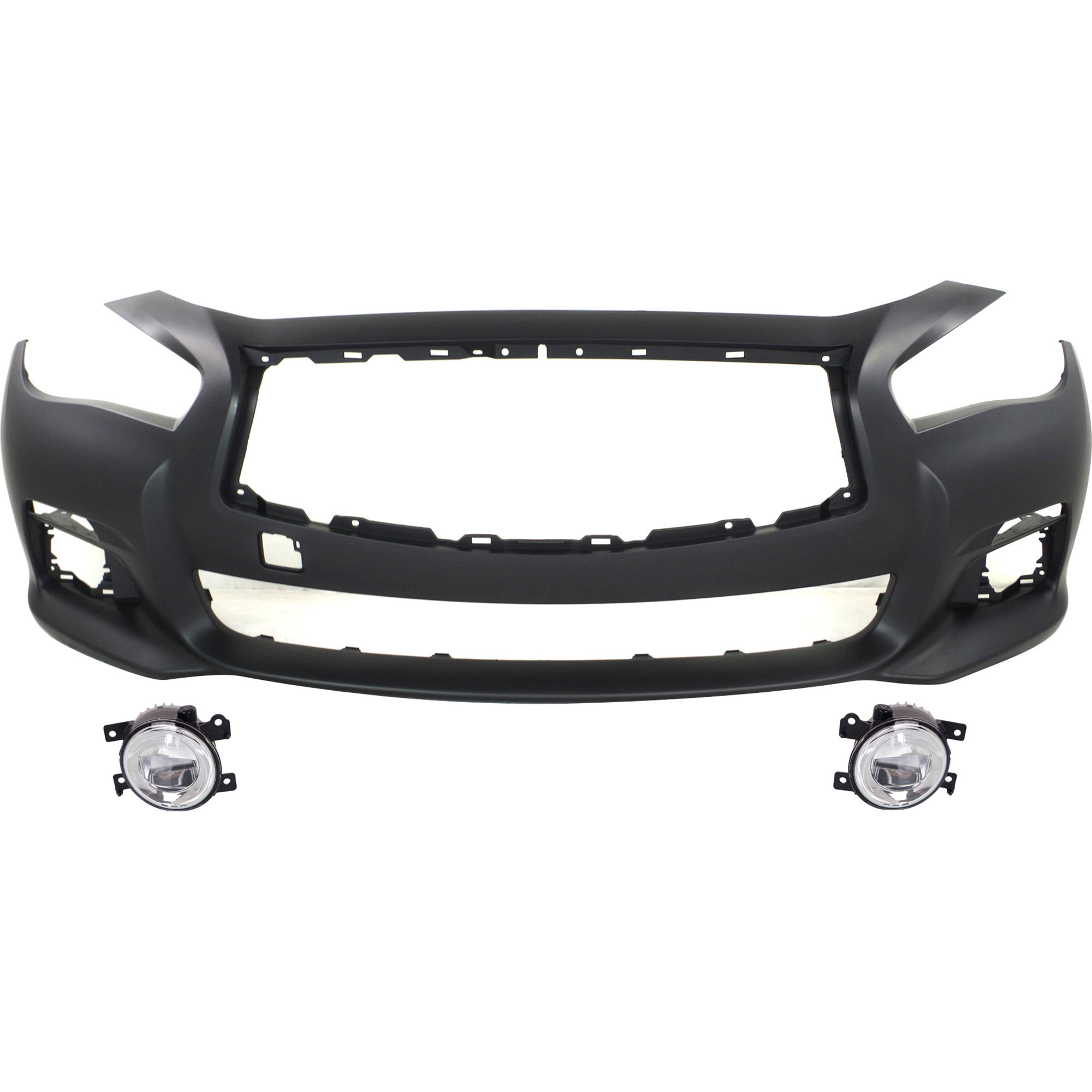 AM Q50-14-17 FRONT BUMPER COVER Primed 3 pc kit with Fog Lights CAPA SKU KIT BCFL 0769 Partslink IN1000256C IN2592108 IN2593108 OEM 261504GA0B 261554GA0B 620224HB