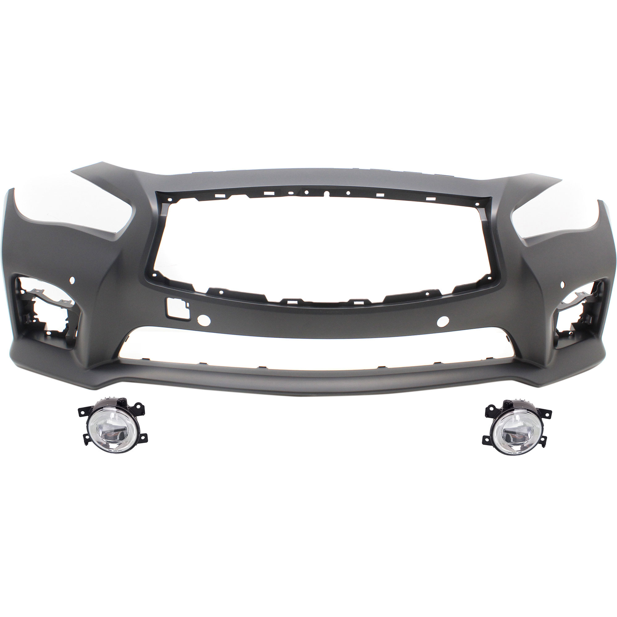 AM Q50-14-17 FRONT BUMPER COVER 3 pc kit with Fog Lights CAPA SKU KIT BCFL 0773 Partslink IN1000259C IN2592108 IN2593108 OEM 261504GA0B 261554GA0B 620224HE