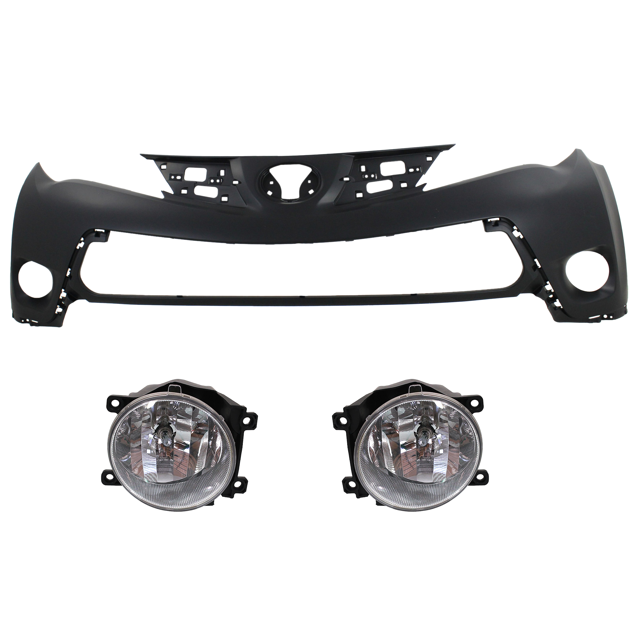 AM RAV4-13-15 FRONT BUMPER COVER 3 pc kit with Fog Lights CAPA SKU KIT BCFL 0794 Partslink TO1014101C TO2592127 TO2593127 OEM 521190R911-8121060200-81220601