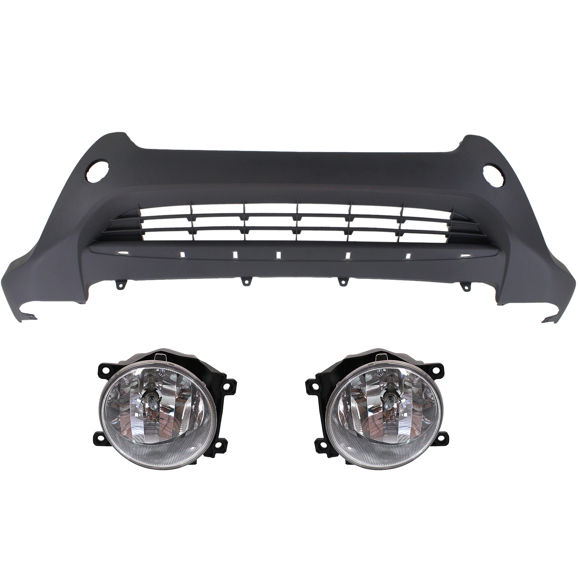 AM RAV4-13-15 FRONT BUMPER COVER 3 pc kit with Fog Lights SKU KIT BCFL 0795 Partslink TO1015109 TO2592127 TO2593127 OEM 524110R020-8122060120-81210602