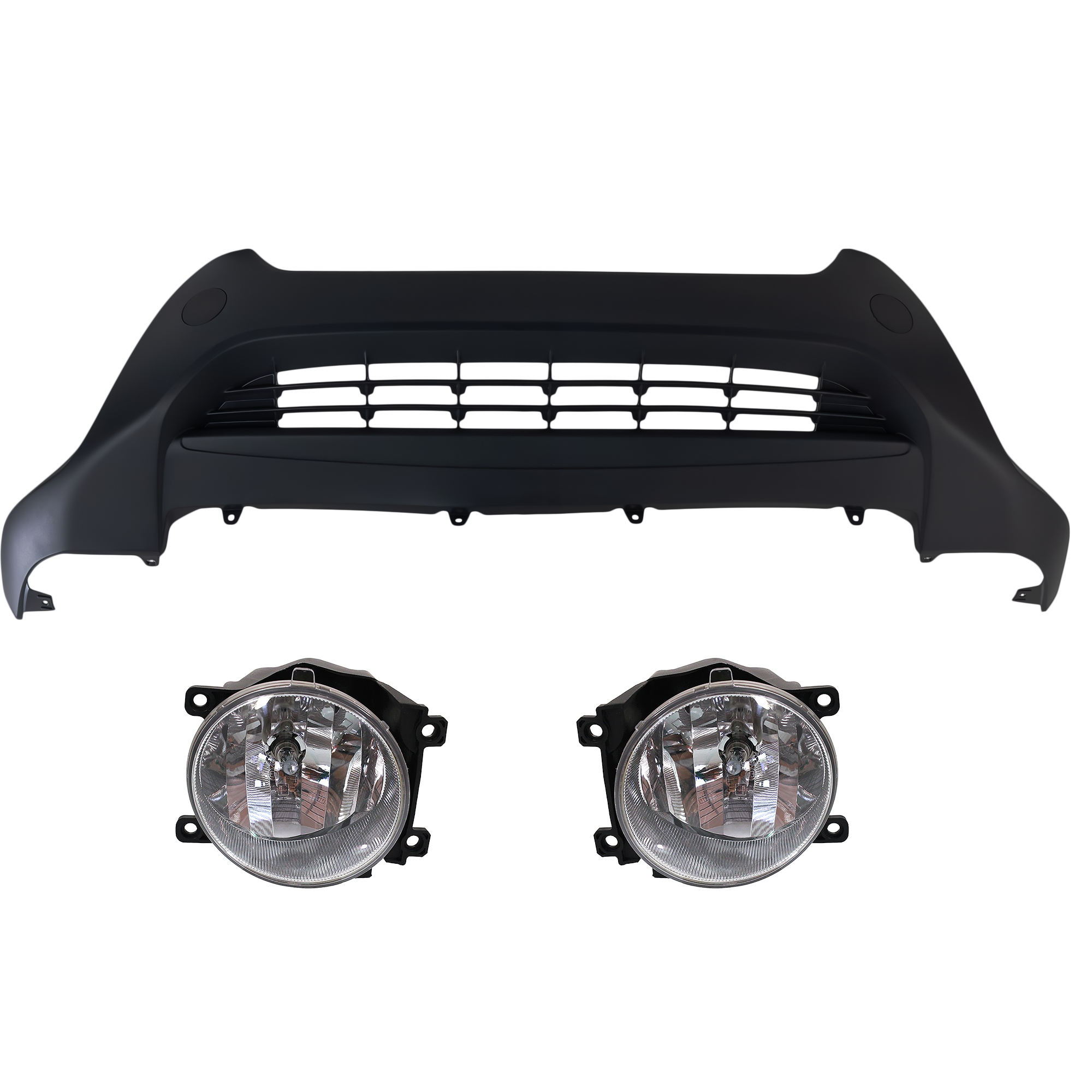 AM RAV4-13-15 FRONT BUMPER COVER 3 pc kit with Fog Lights CAPA SKU KIT BCFL 0798 Partslink TO1015108C TO2592127 TO2593127 OEM 524110R010-8121060200-81220601