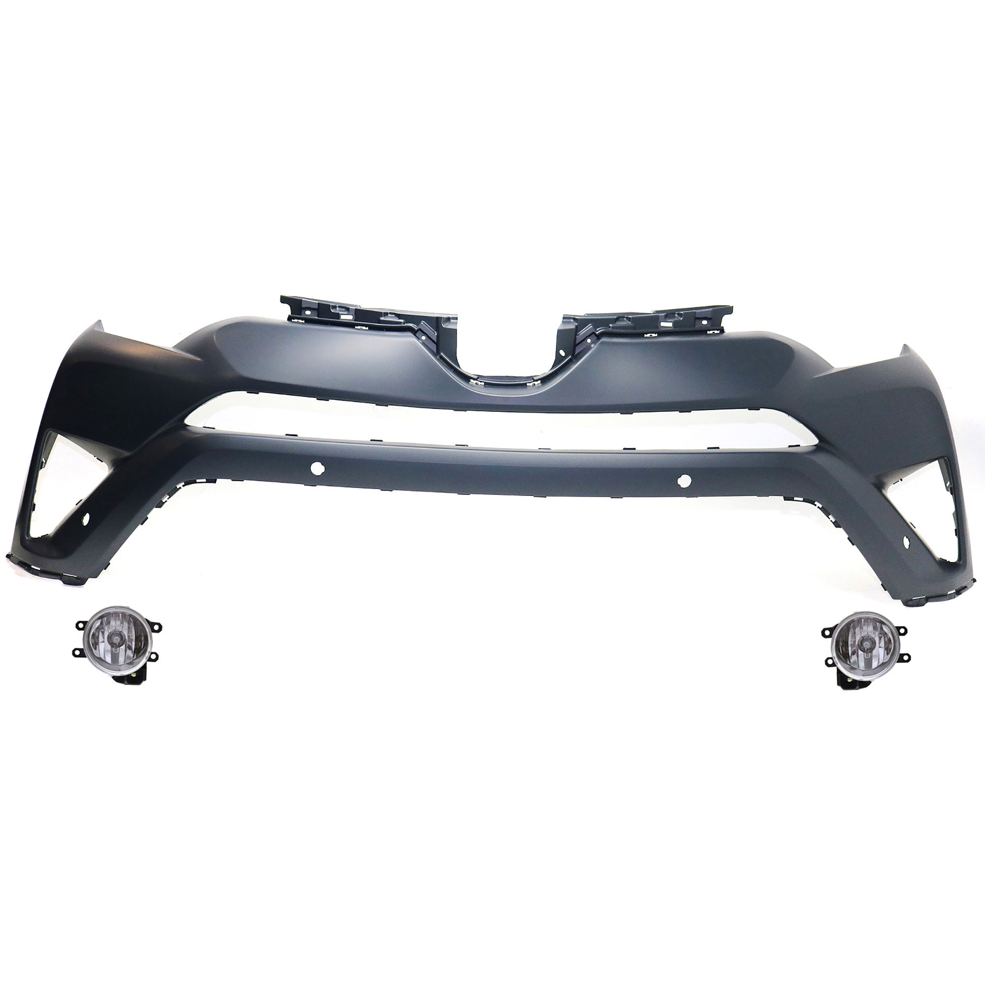 AM RAV4-16-18 FRONT BUMPER COVER Primed 3 pc Kit with Fog Lights SKU KIT BCFL 0799 Partslink TO1014106 TO2592129C TO2593129C OEM 521190R915-8121002160-81220021
