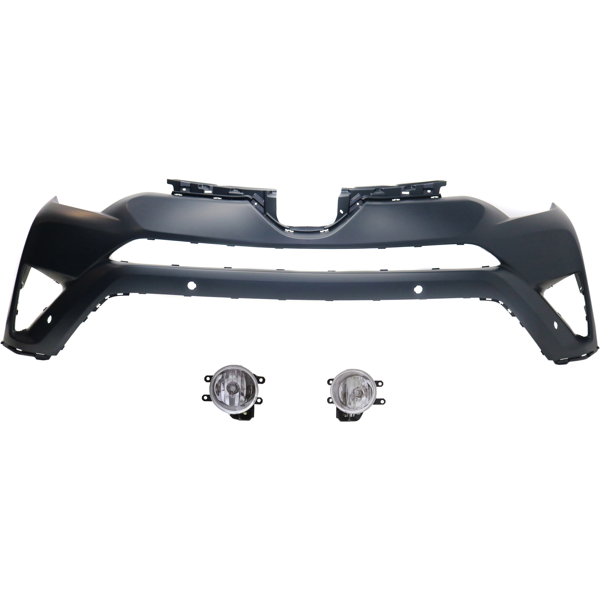 AM RAV4-16-18 FRONT BUMPER COVER Primed 3 pc Kit with Fog Lights CAPA SKU KIT BCFL 0800 Partslink TO1014106C TO2592129C TO2593129C OEM 521190R915-8121002160-81220021