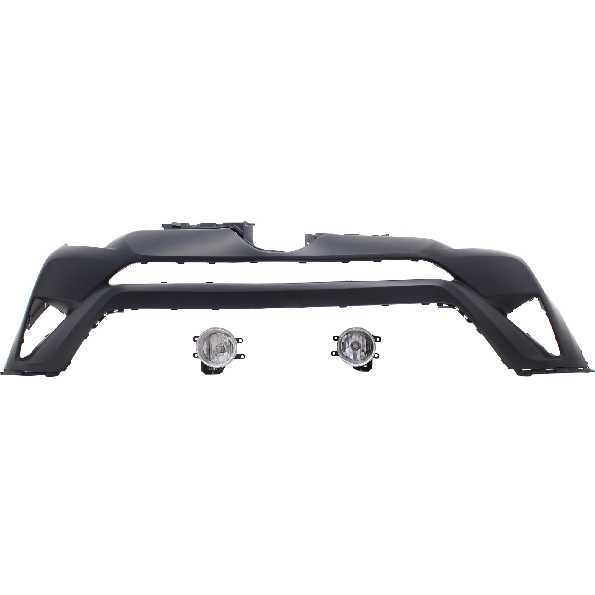 AM RAV4-16-18 FRONT BUMPER COVER Primed 3 pc Kit with Fog Lights SKU KIT BCFL 0801 Partslink TO1014105 TO2592129C TO2593129C OEM 521190R914-8121002160-81220021