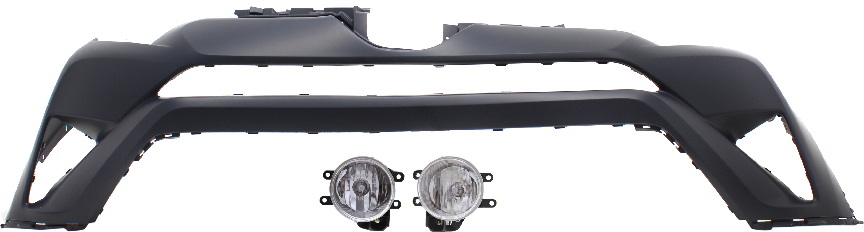 AM RAV4-16-18 FRONT BUMPER COVER Primed 3 pc Kit with Fog Lights CAPA SKU KIT BCFL 0802 Partslink TO1014105C TO2592129C TO2593129C OEM 521190R914-8121002160-81220021