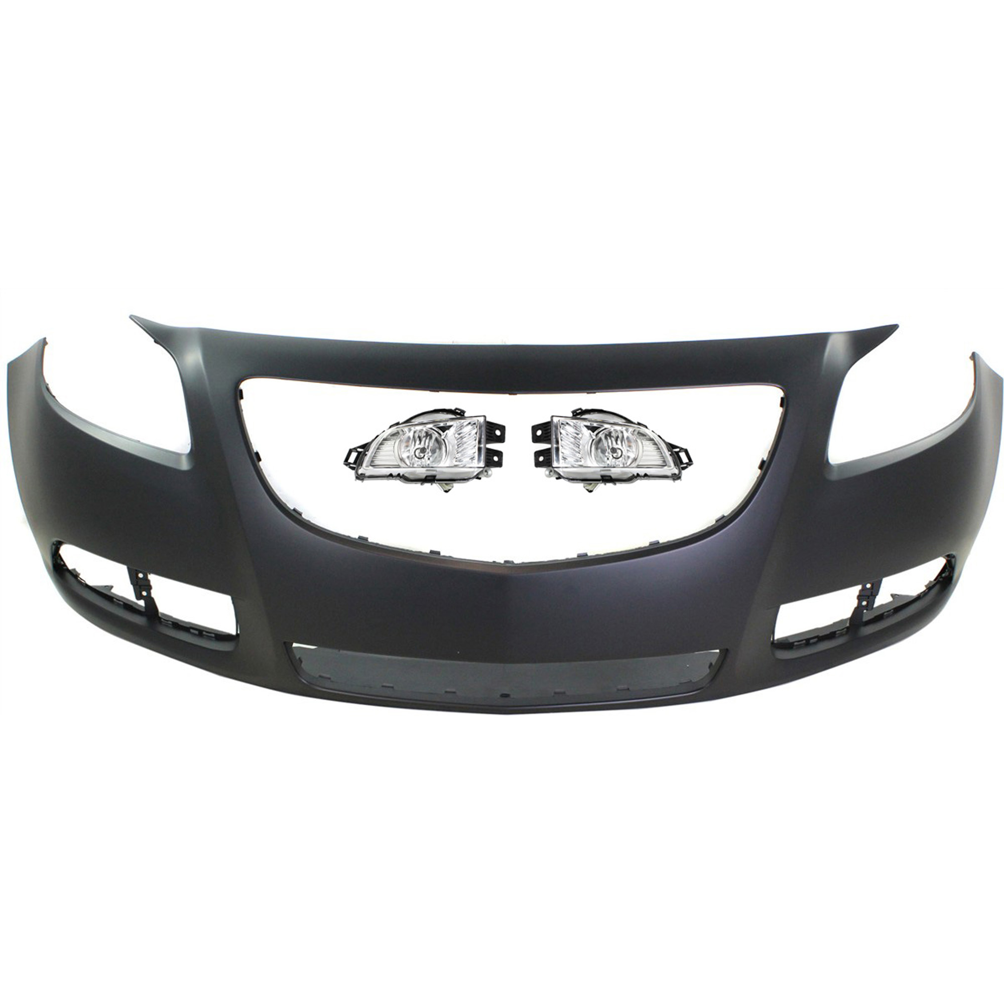 AM REGAL 11-13 FRONT BUMPER COVER 3 pc kit with Fog Lights SKU KIT BCFL 0809 Partslink GM1000923 GM2592302 GM2593302 OEM 13243355-22950977-22950978