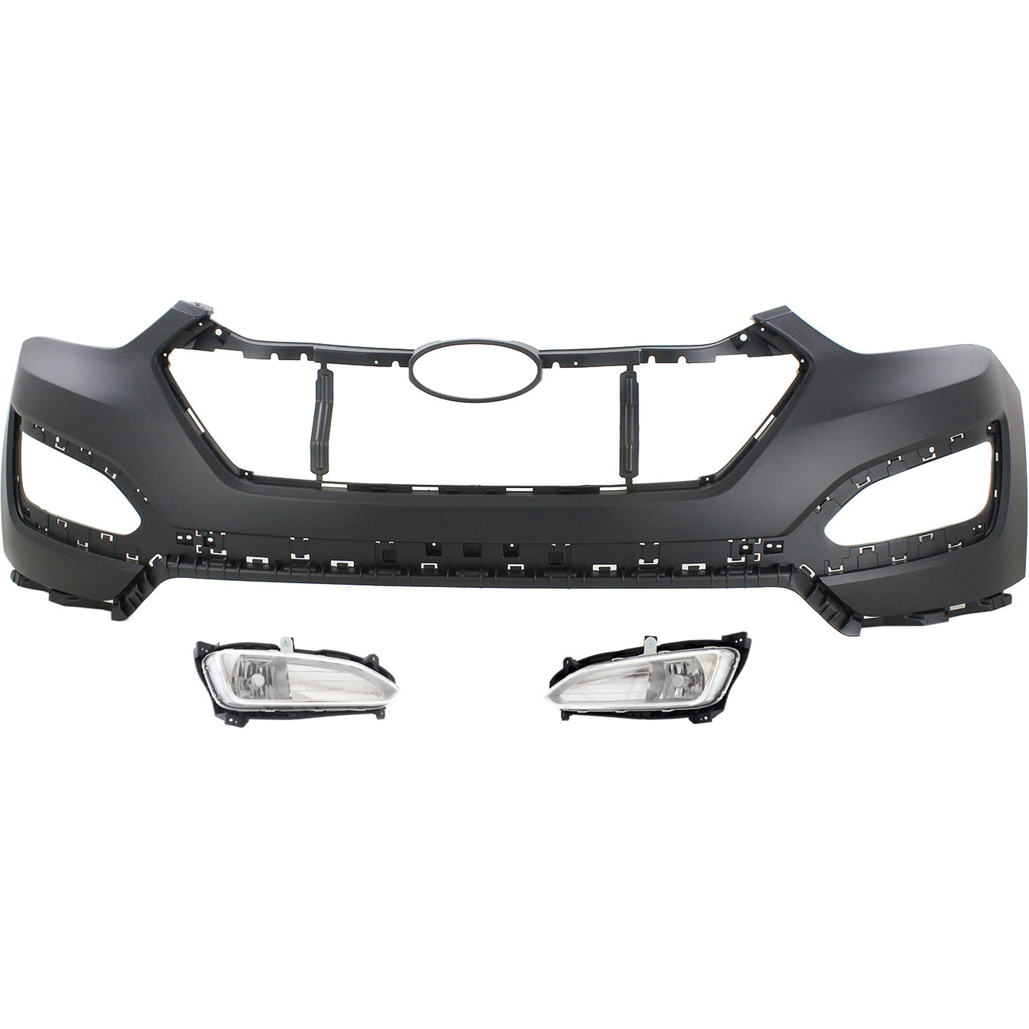 AM SANTA FE SPORT 13-16 FRONT BUMPER COVER Upper 3 pc kit with Fog Lights SKU KIT BCFL 0846 Partslink HY1014100 HY2592141 HY2593141 OEM 865114Z000-922014Z000-922024Z0