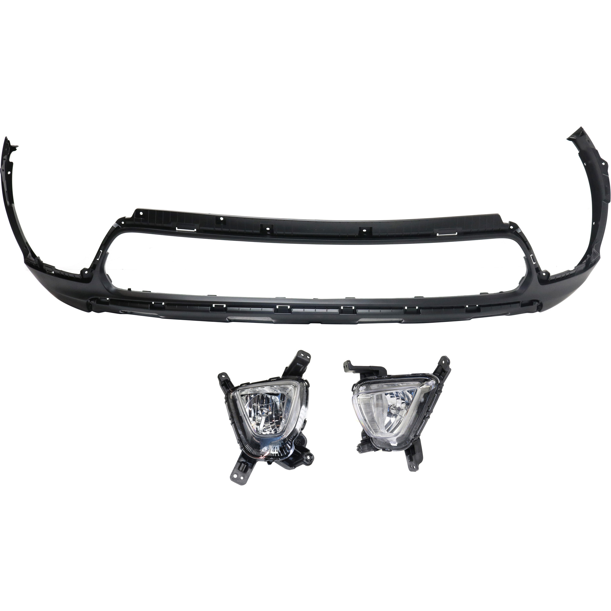 AM SORENTO 16-18 FRONT BUMPER COVER Lower 3 pc kit with Fog Lights SKU KIT BCFL 0886 Partslink KI1015105 KI2592137 KI2593137 OEM 86512C6000-92201C6000-92202C60