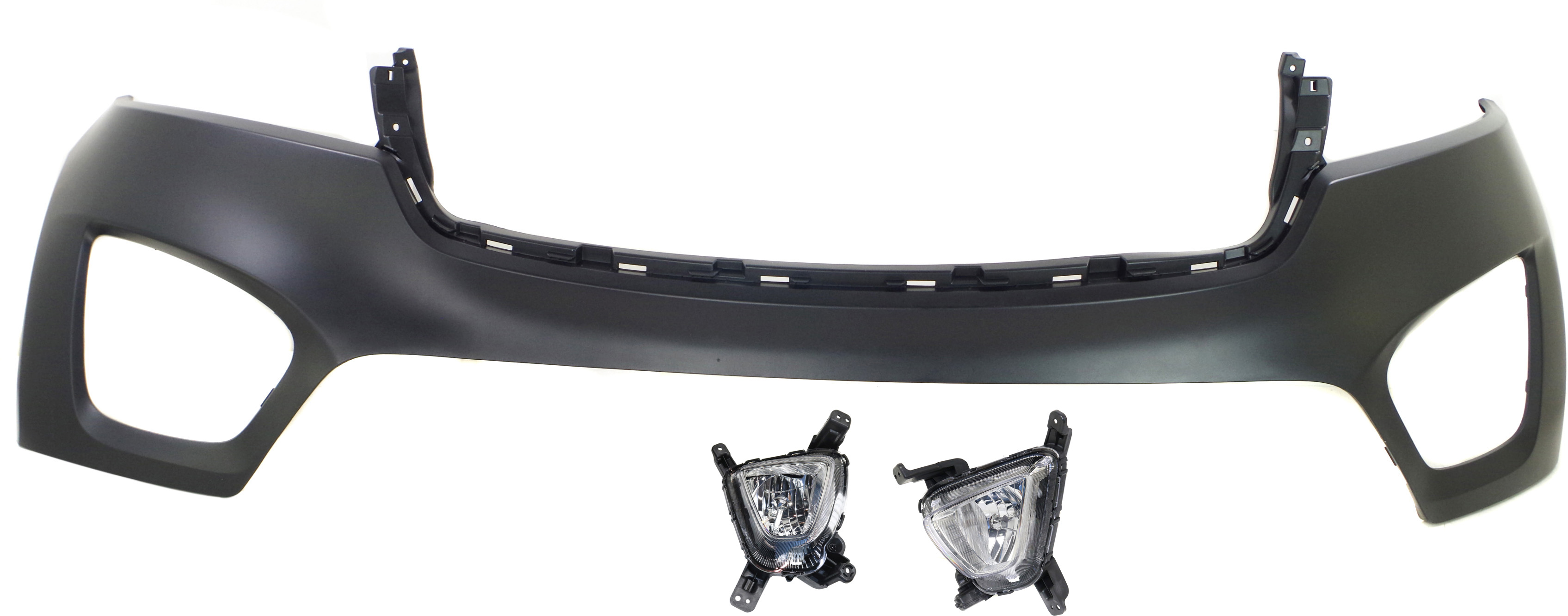 AM SORENTO 16-18 FRONT BUMPER COVER Upper 3 pc kit with Fog Lights SKU KIT BCFL 0888 Partslink KI1014101 KI2592137 KI2593137 OEM 86511C6000-92201C6000-92202C60