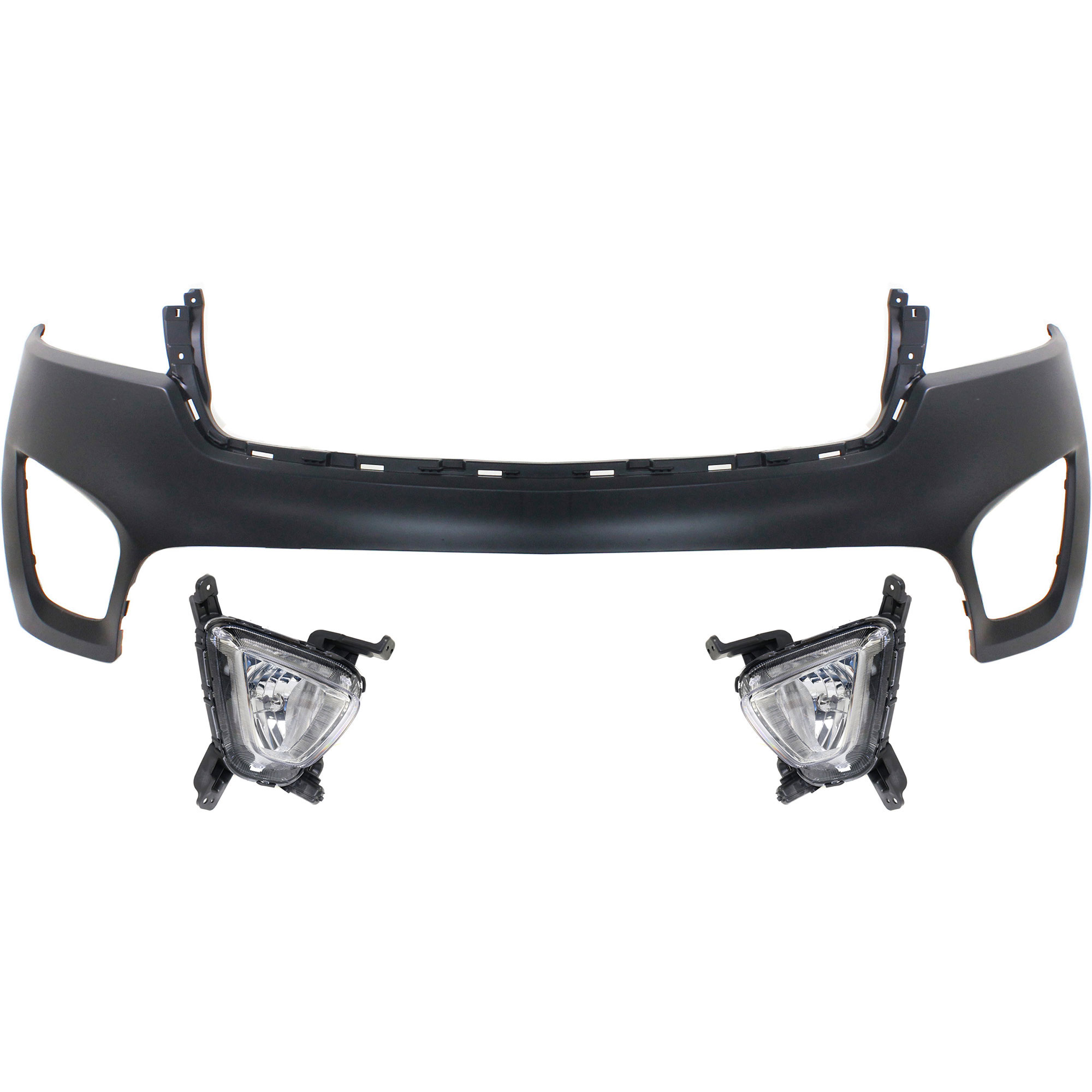 AM SORENTO 16-18 FRONT BUMPER COVER Upper 3 pc kit with Fog Lights CAPA SKU KIT BCFL 0889 Partslink KI1014101C KI2592137 KI2593137 OEM 86511C6000-92201C6000-92202C60