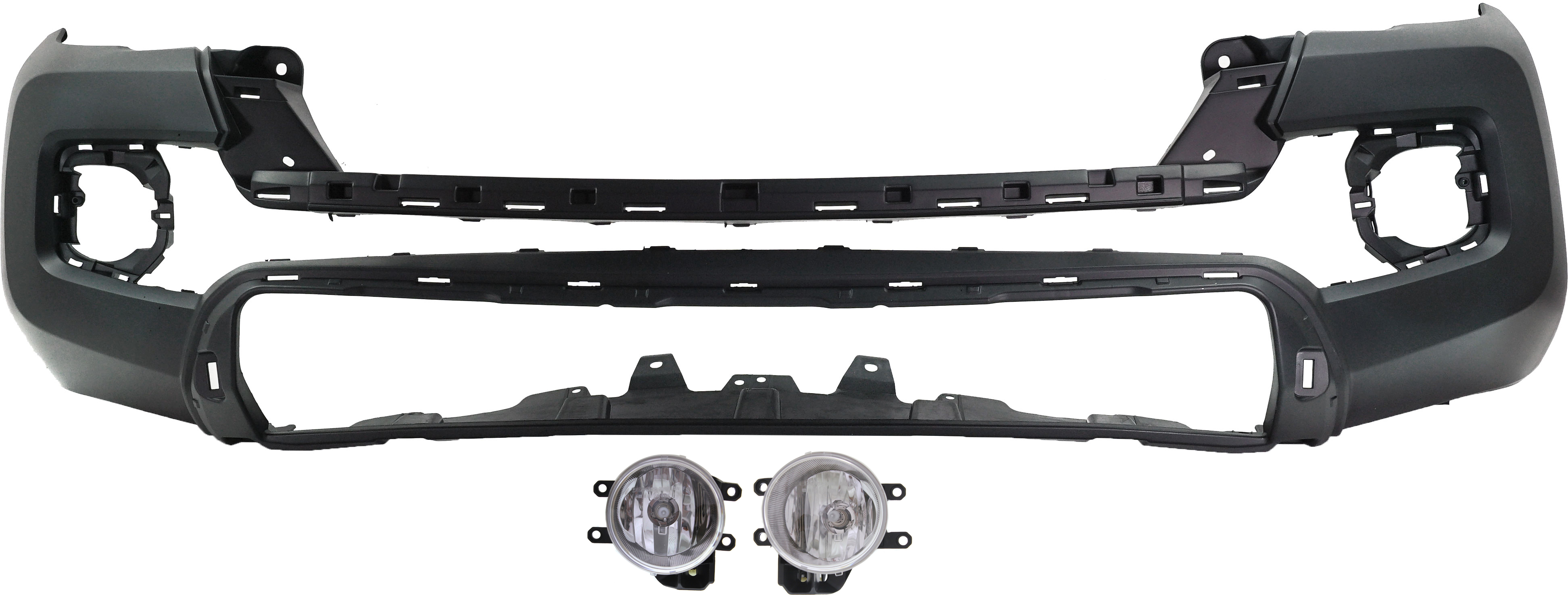 AM TACOMA 16-23 FRONT BUMPER COVER 3 pc kit with Fog Lights CAPA SKU KIT BCFL 0897 Partslink TO1000414C TO2592129C TO2593129C OEM 5211904907-8121002160-81220021