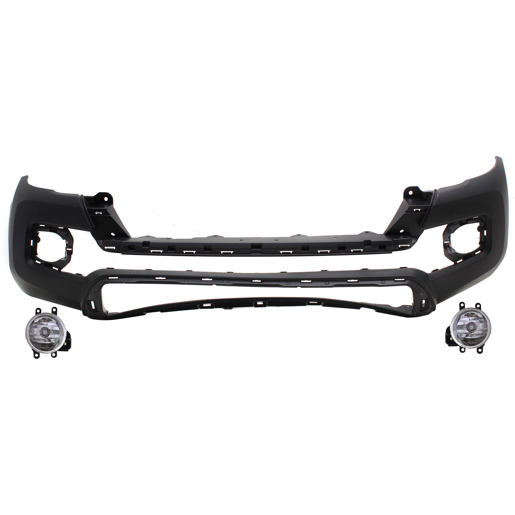 AM TACOMA 16-23 FRONT BUMPER COVER 3 pc kit with Fog Lights SKU KIT BCFL 0898 Partslink TO1000425 TO2592129C TO2593129C OEM 5211904907 PFM 8121002160-8122