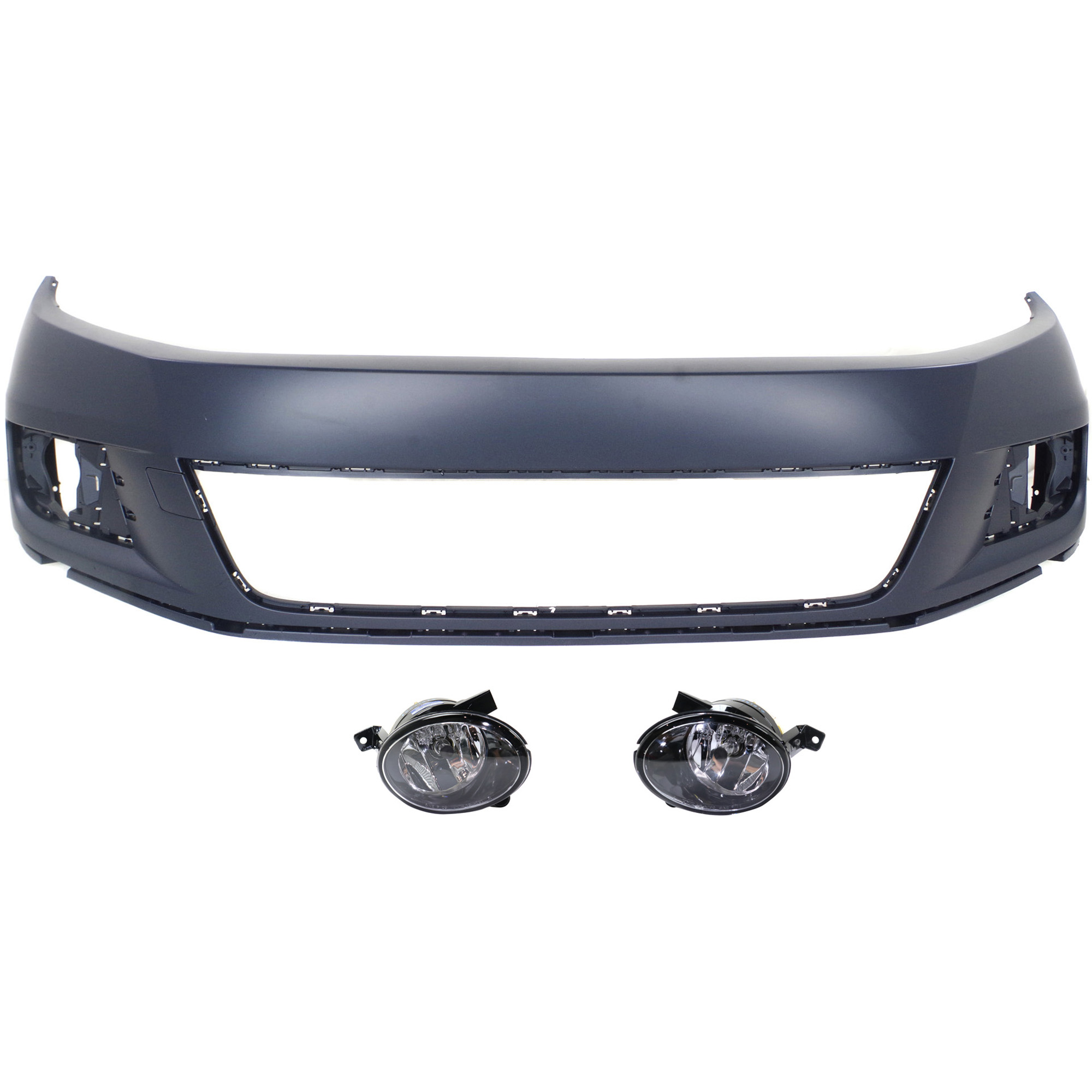 AM TIGUAN 12-17 FRONT BUMPER COVER 3 pc kit with Fog Lights SKU KIT BCFL 0903 Partslink VW1000212 VW2592120 VW2593120 OEM 5N0807217EQGRU 5K0941699F 5K09