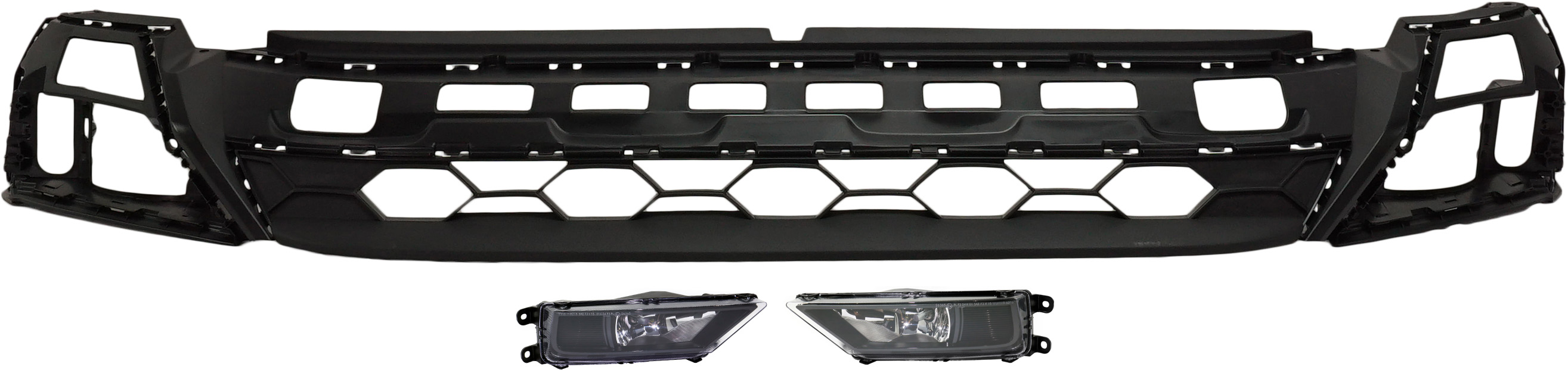 AM TIGUAN 18-21 FRONT VALANCE 3 pc kit with Fog Lights SKU KIT BCFL 0905 Partslink VW1015107 VW2592133 VW2593133 OEM 5NN805903B9B9-5NL941699-5NL941