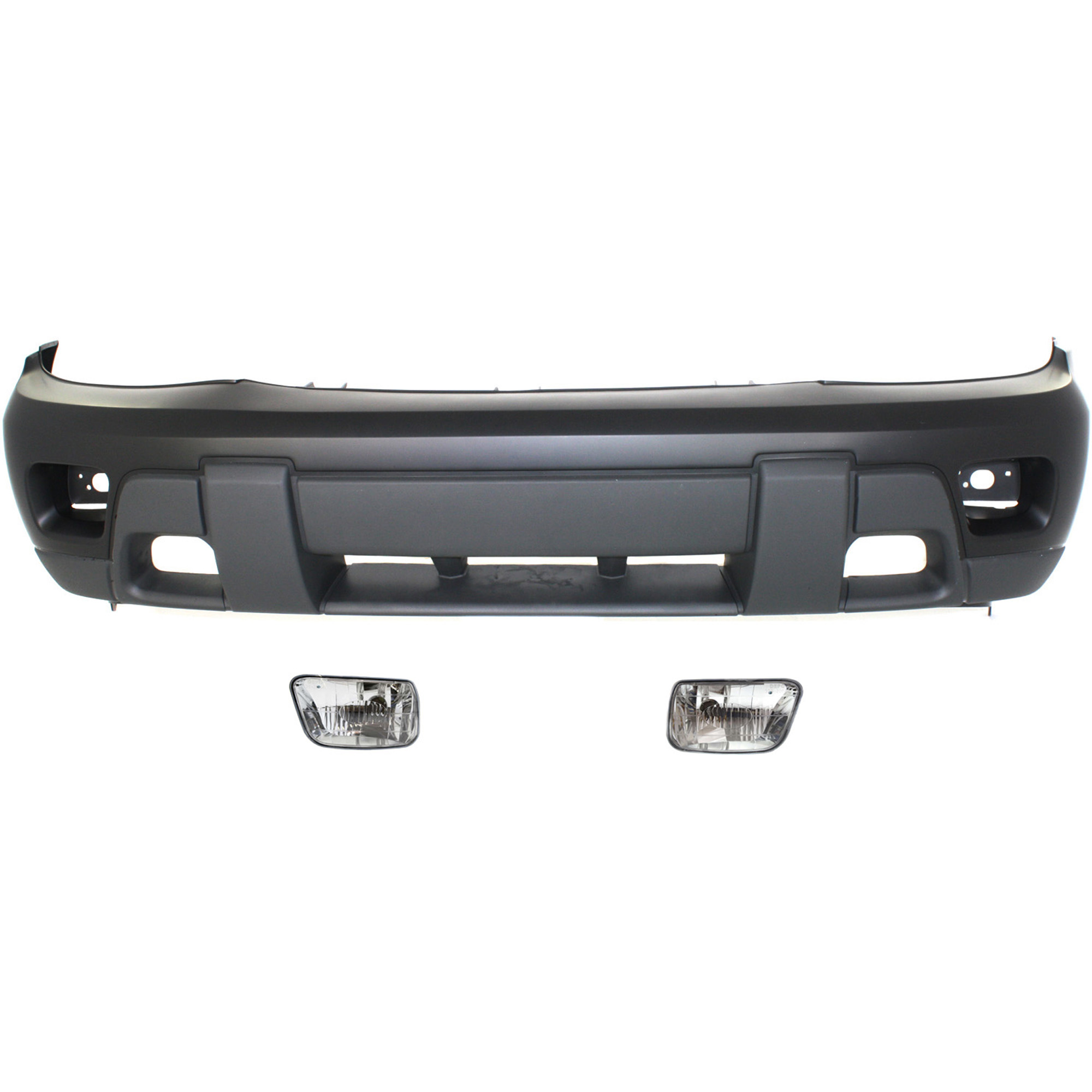 AM TRAILBLAZER 02-07 FRONT BUMPER COVER 3 pc kit with Fog Lights SKU KIT BCFL 0915 Partslink GM1000639 GM2592123 GM2593123 OEM 88937047-15175700-15076246