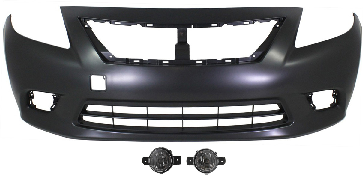 AM VERSA 12-14 FRONT BUMPER COVER 3 pc kit with Fog Lights SKU KIT BCFL 0933 Partslink NI1000284 NI2592122 NI2592117 NI2593122 NI2593117 OEM FBM223BA0H 261559B91D 261509B9