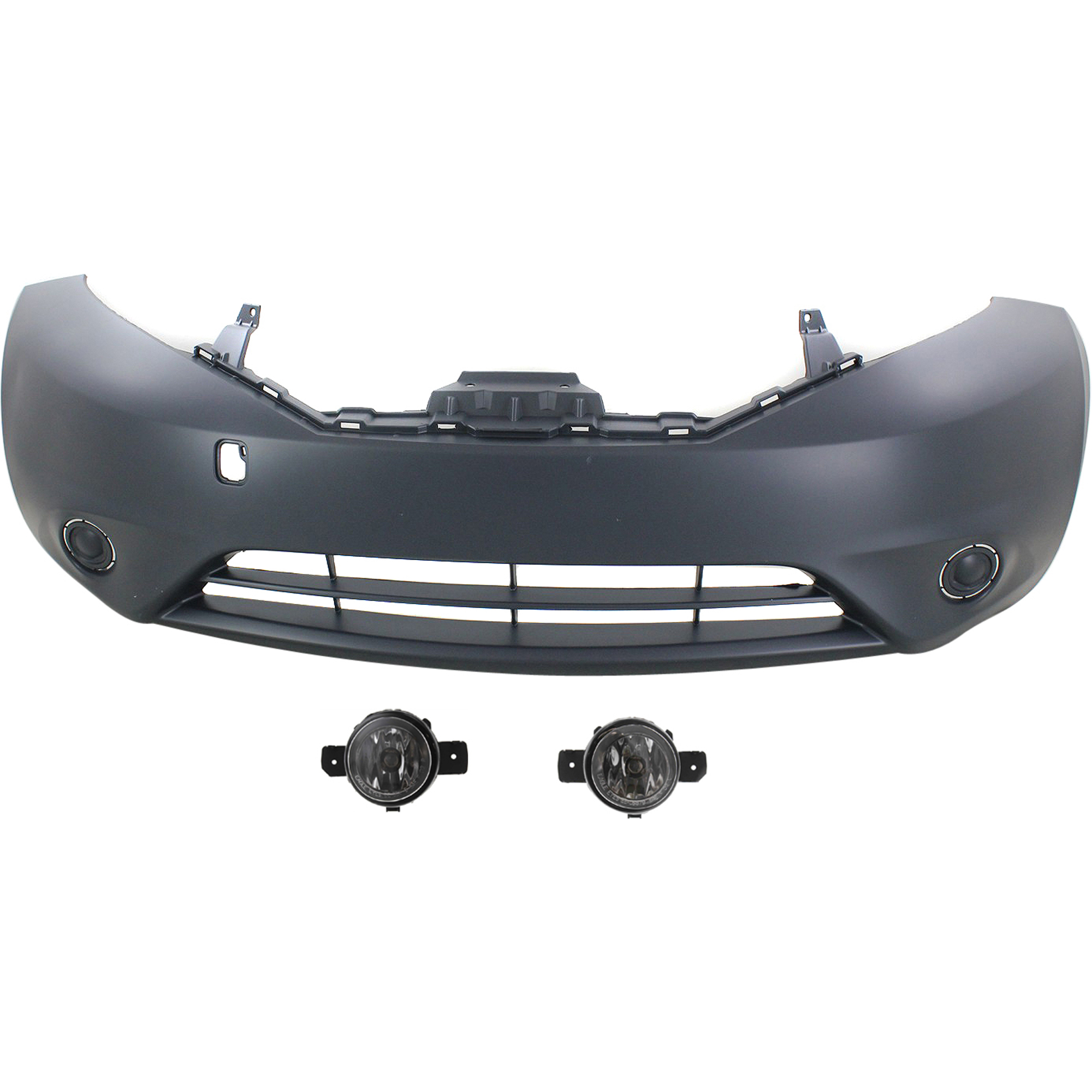 AM VERSA NOTE 14-16 FRONT BUMPER COVER 3 pc kit with Fog Lights SKU KIT BCFL 0935 Partslink NI1000292 NI2592122 NI2592117 NI2593122 NI2593117 OEM FBM223VY0J 261559B91D 261509B9