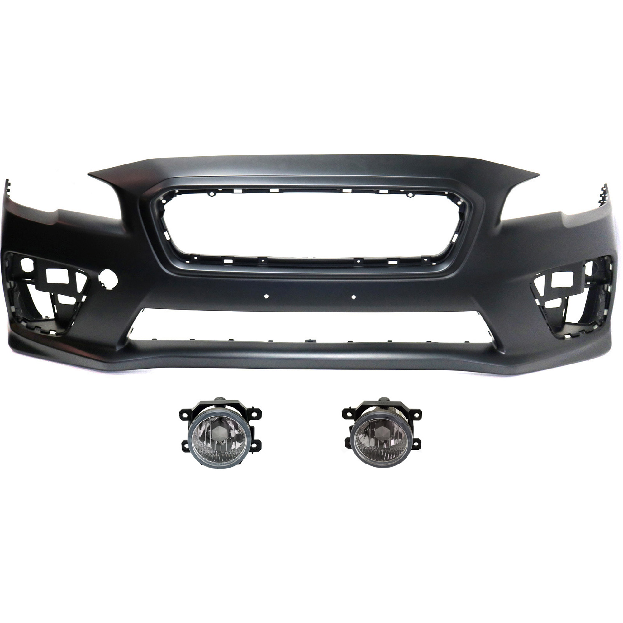 AM WRX 16-17 FRONT BUMPER COVER 3 pc kit with Fog Lights SKU KIT BCFL 0947 Partslink SU1000175 SU2592126C SU2593126C OEM 57704VA000-84501FJ021-84501FJ0