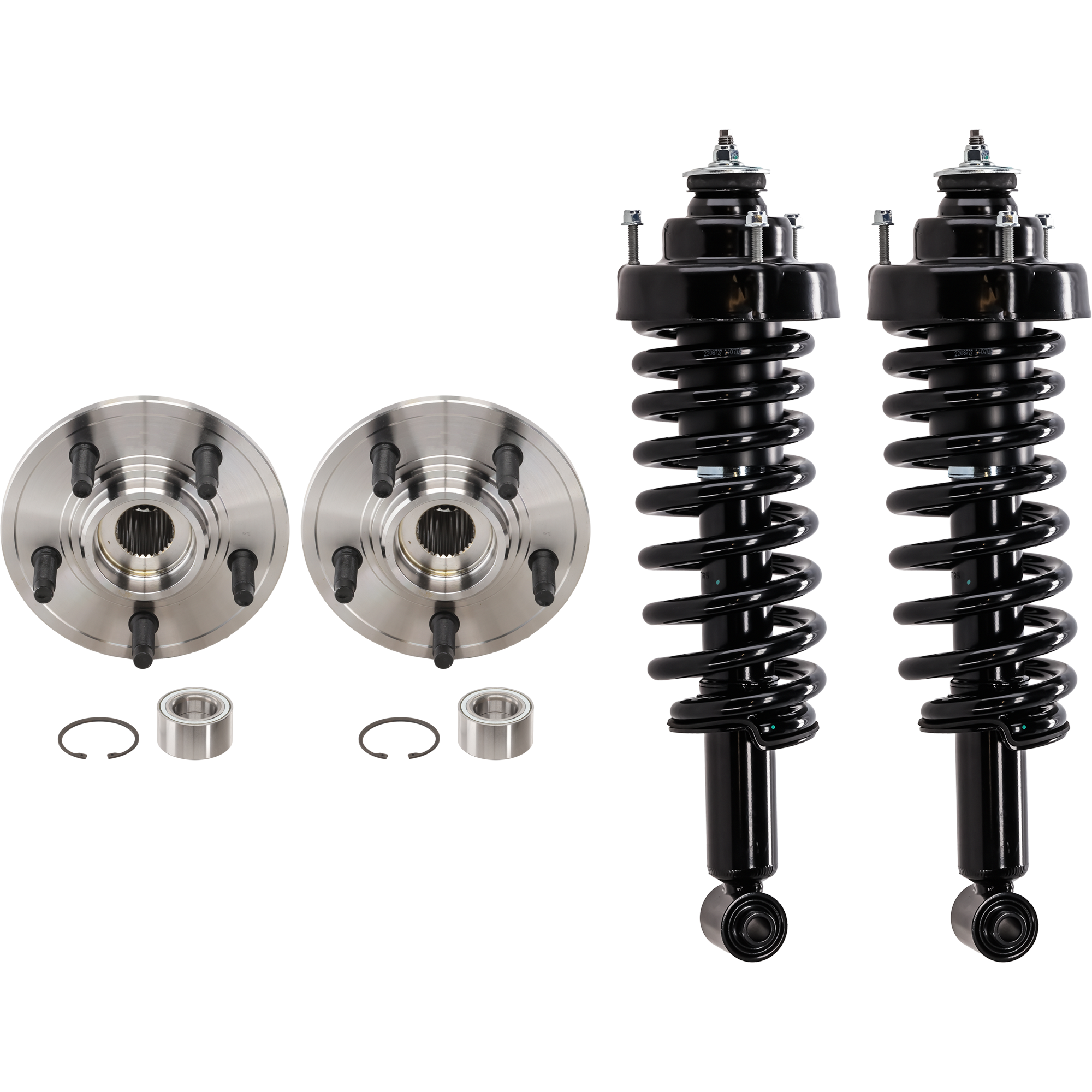 AM EXPLORER MOUNTAINEER 02-05 REAR FULLY LOADED STRUT RH AND LH Gas Charged Twin tube 4 pc Kit w Wheel Hub SKU KIT J021418-05 OEM 5L2Z18125CA 3U2Z18124PAA 72100