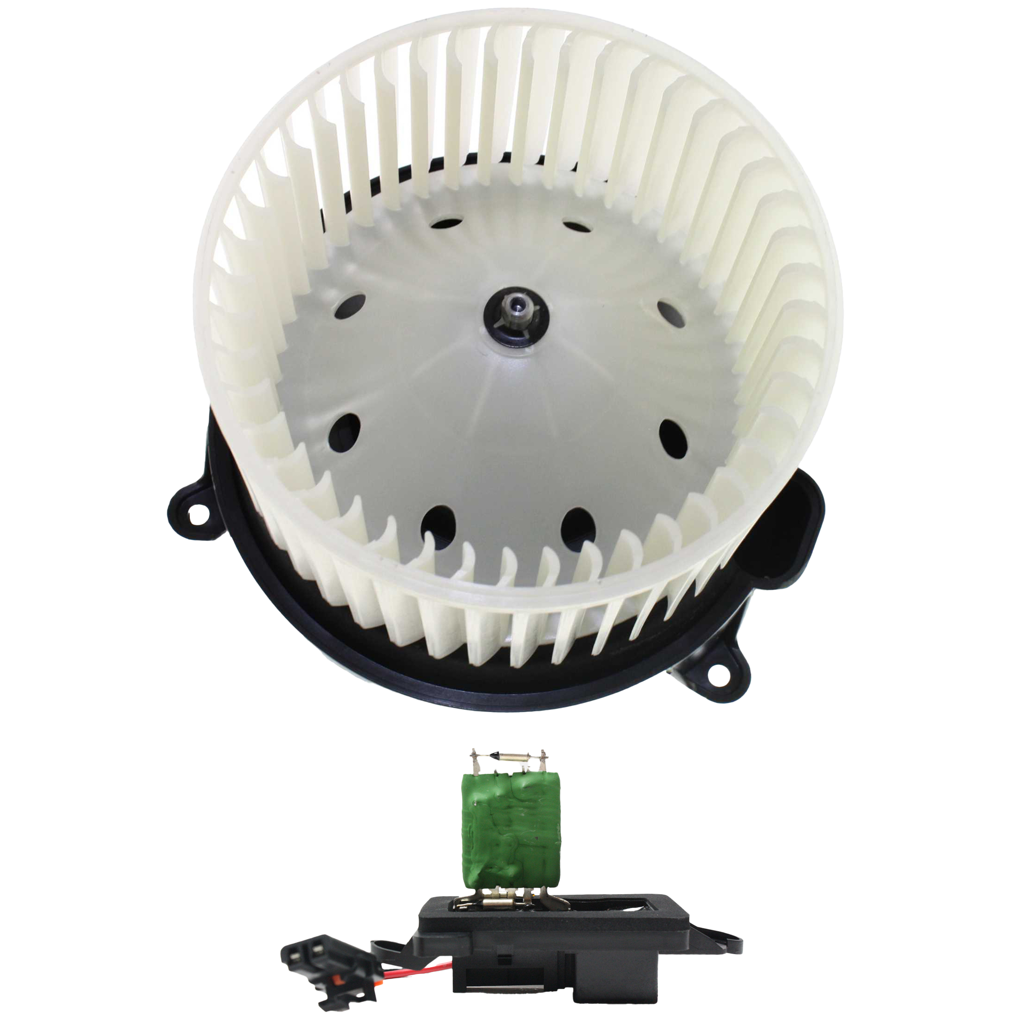 AM SIERRA SILVERADO 03-07 BLOWER MOTOR 2 pc Kit w Wheel Front w Manual A C w o Custom Center Console w Blower Motor Resistor SKU KIT J030418-08 OEM 22803996-88986838 PFM 22807123