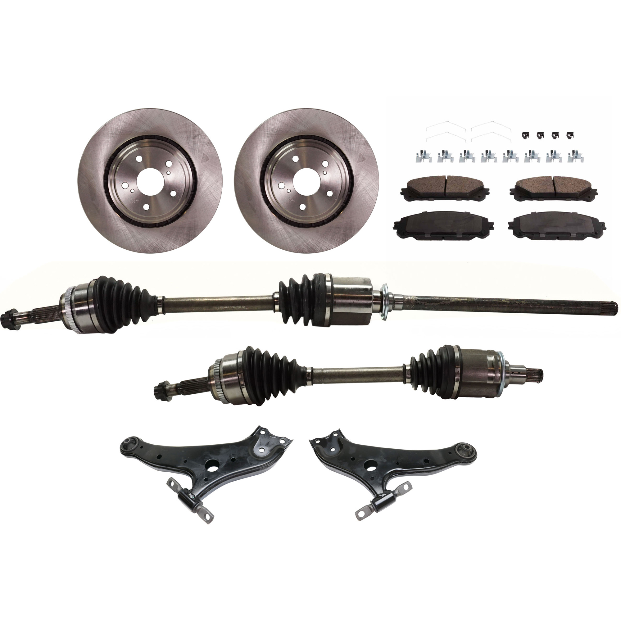 AM HIGHLANDER 08-13 FRONT CV AXLE ASSEMBLY RH AND LH 8 pc kit with Brake Discs Brake Pad Set and Control Arms SKU KIT J030422-0044 OEM 4351248110-435120E030-04465025