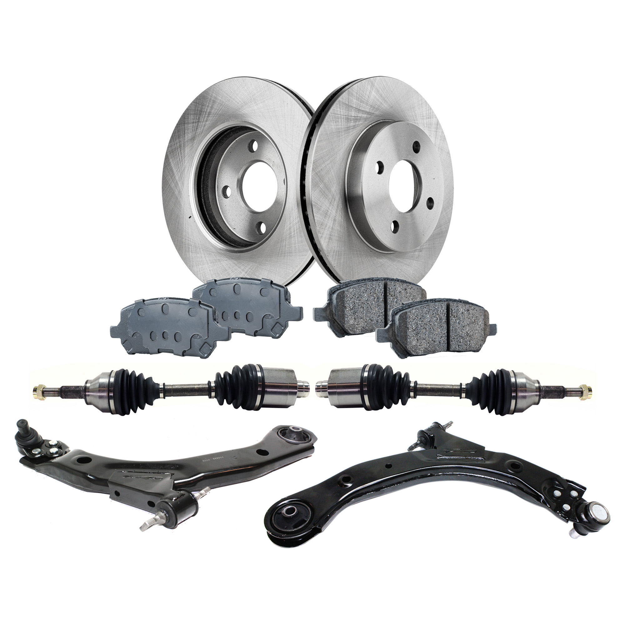 AM G5-07-09 ION 05-07 COBALT 05-10 FRONT CV AXLE ASSEMBLY RH AND LH w Brake Discs Brake Pad Set and Control Arms 8 pc kit SKU KIT J032822-058 OEM 22702612-25836294-25863339-103