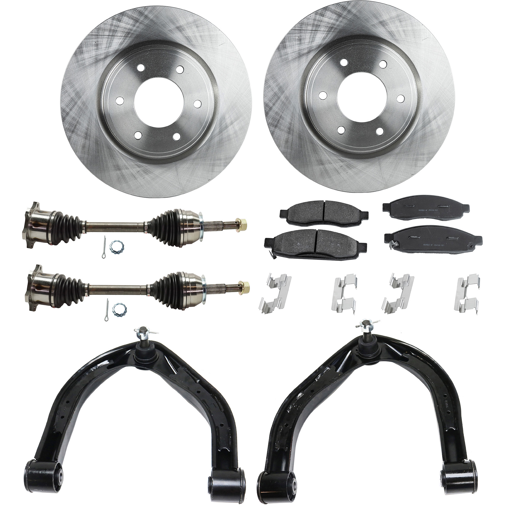 AM TITAN 07-07 FRONT CV AXLE ASSEMBLY RH AND LH 8 pc kit with Brake Disc Brake Pad Set and Control Arm SKU KIT J032822-070 OEM 40206ZR00A 402069FF0B 41060ZC0