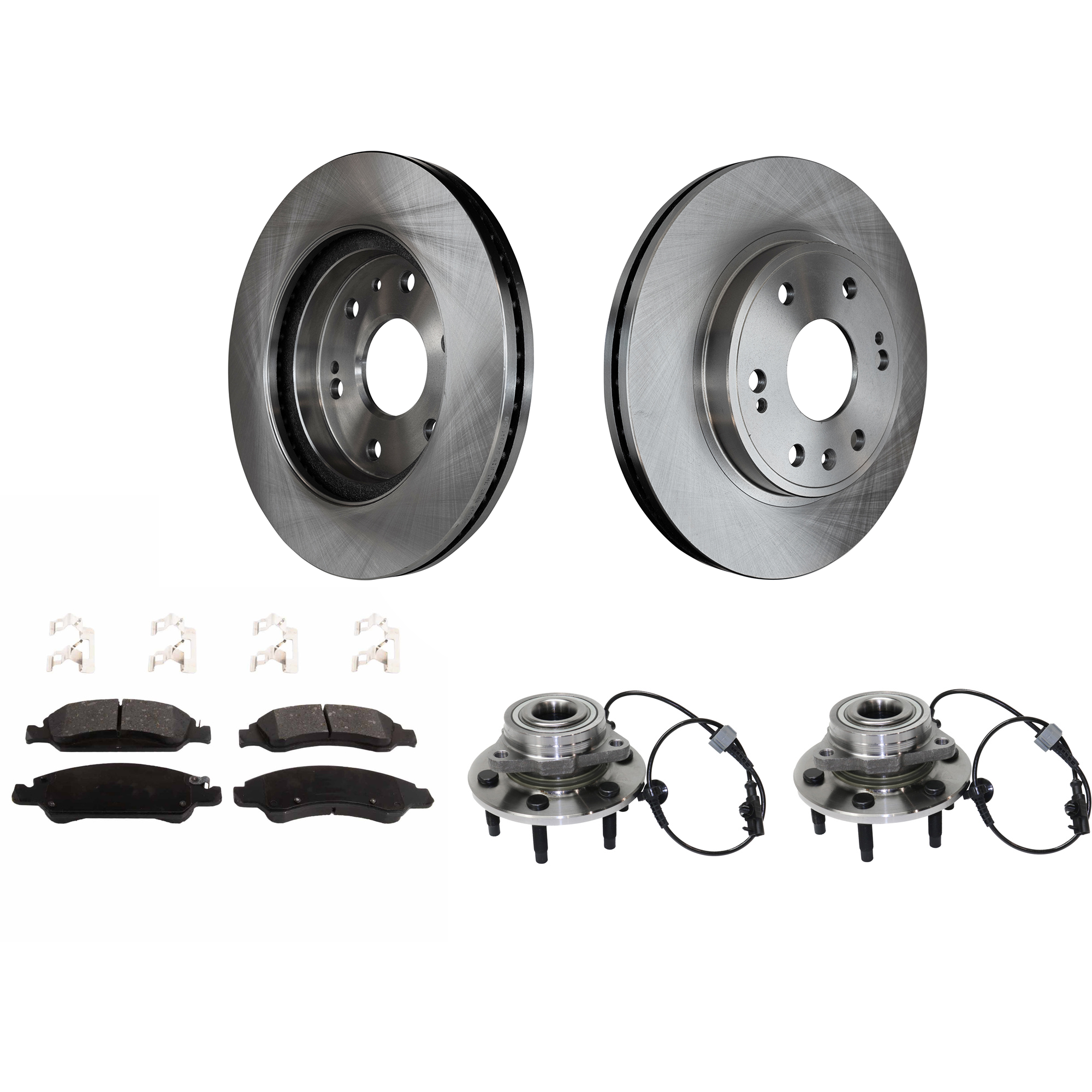 AM SILVERADO 1500-07-13 SUBURBAN 1500-08-14 FRONT HUB ASSEMBLY RH AND LH 5 pc Kit 6 Lugs 6 x 5.5 in. Bolt Pattern with Brake Discs and Brake Pad Set SKU KIT J032921-04-29 OEM 22841381-88963556-19257667-227