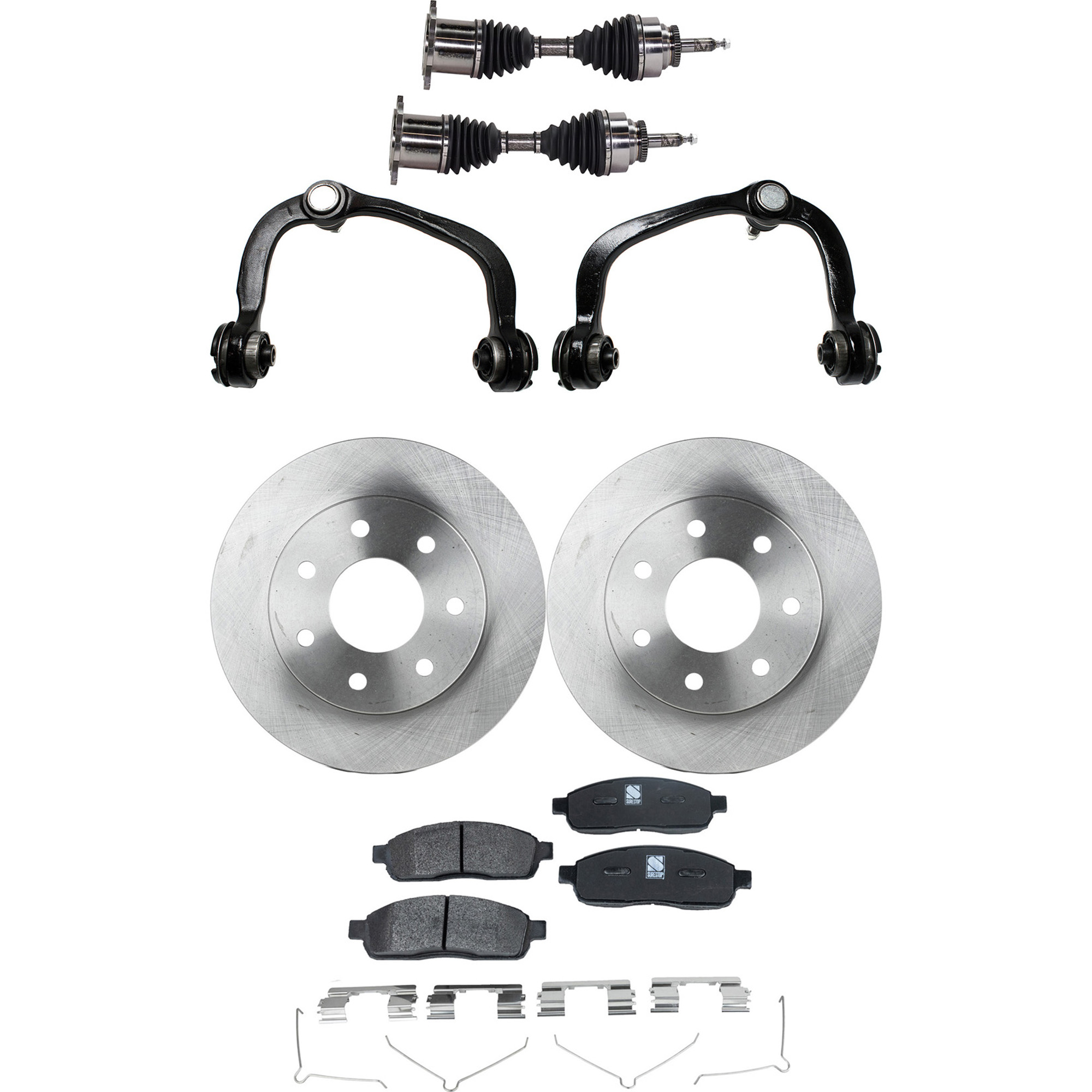 AM F 150-04-08 MARK LT 06-08 FRONT CV AXLE ASSEMBLY RH AND LH 8 pc kit with Brake Discs Brake Pad Set and Control Arms SKU KIT J040422-018 OEM 54110-492575-48880181-60054187