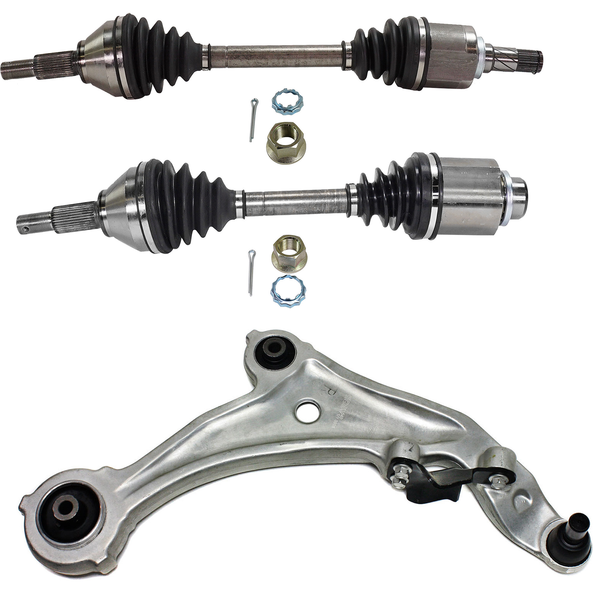 AM MURANO 11-14 FRONT CV AXLE ASSEMBLY RH AND LH 6 pc Kit with Brake Discs Brake Pad Set and Control Arm SKU KIT J042122-036 OEM 40206CA010-40206EG000-41060AR0